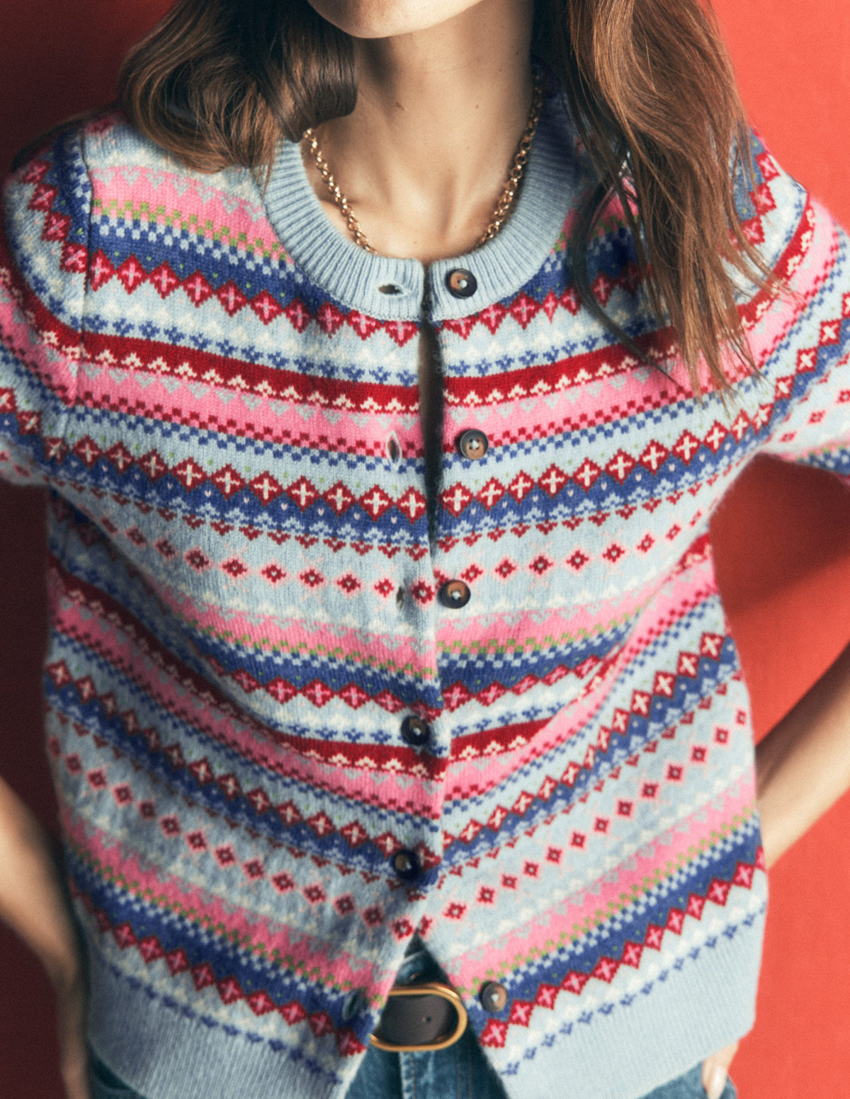 Edie Fair Isle Cardigan-Blue all over fair isle - Image 2