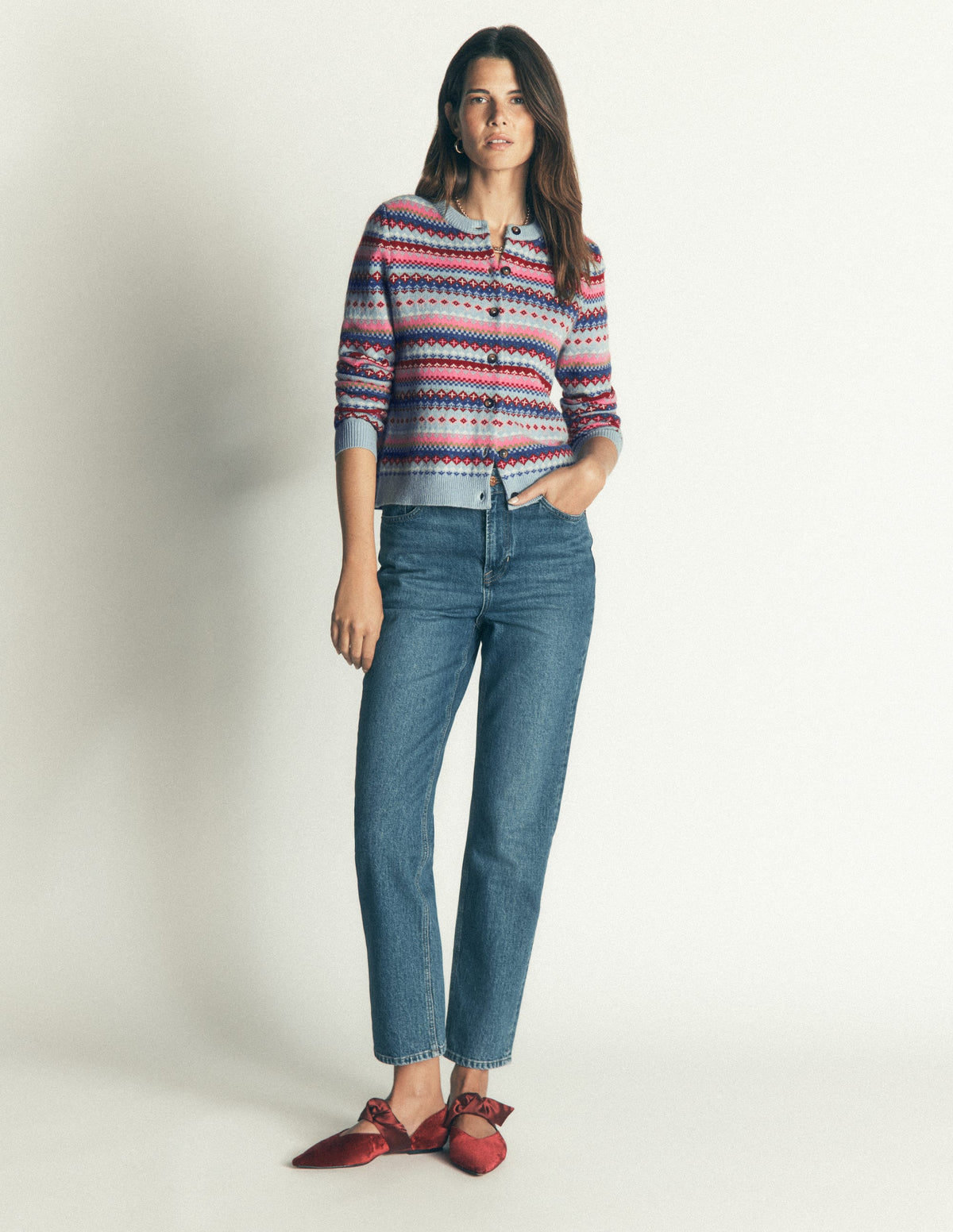 Edie Fair Isle Cardigan-Blue all over fair isle-5