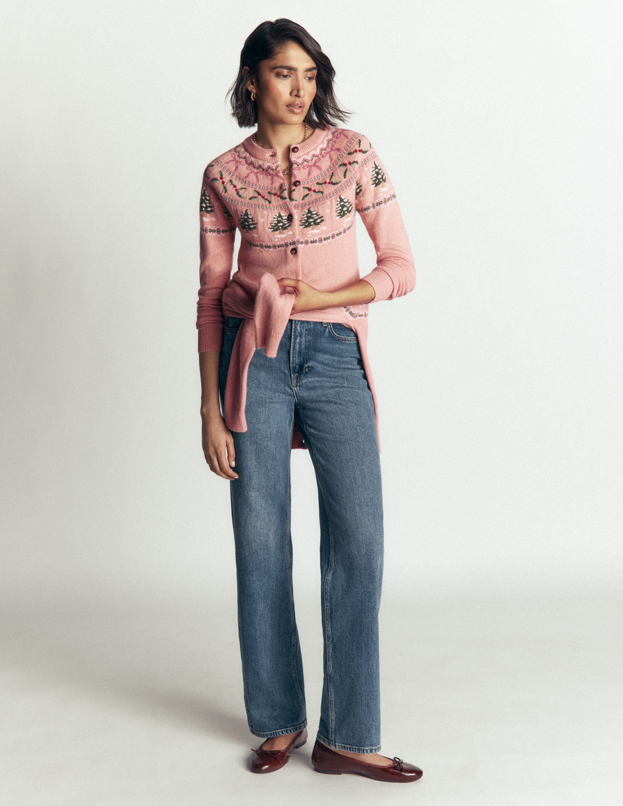 Edie Fair Isle Cardigan-Pink fair isle - Image 4