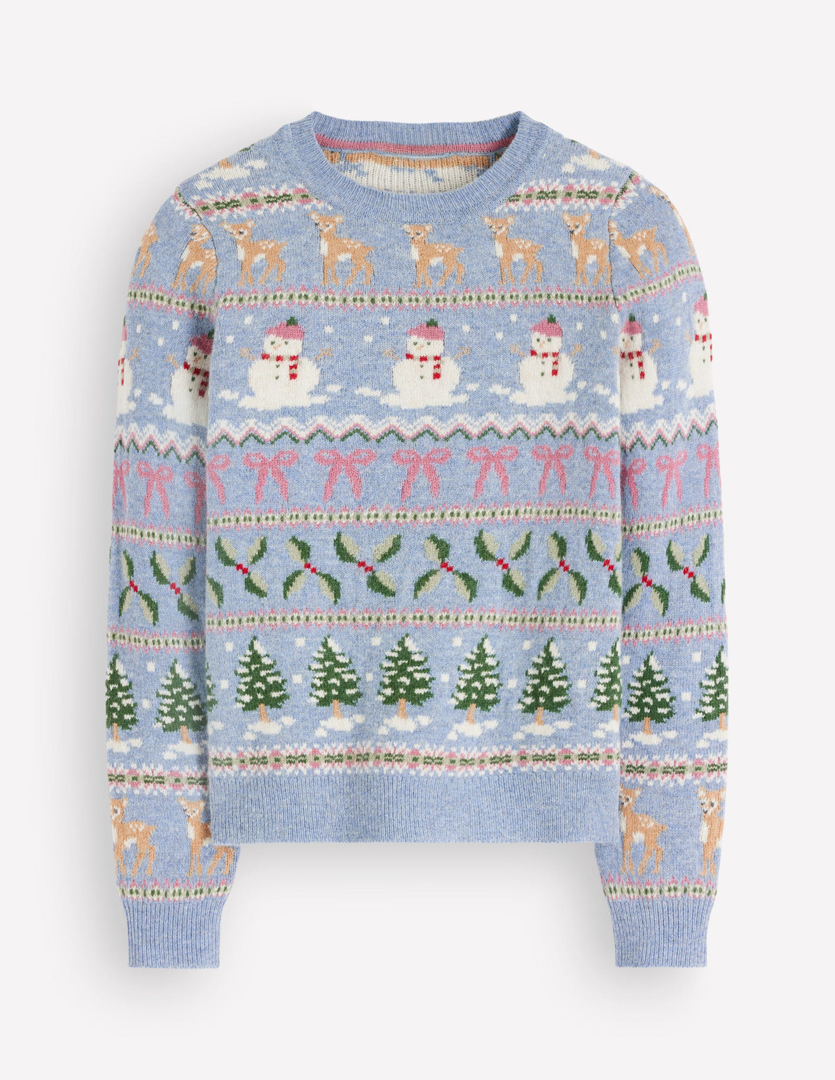 Edie Fair Isle Sweater-Blue snowman fair isle - Image 5