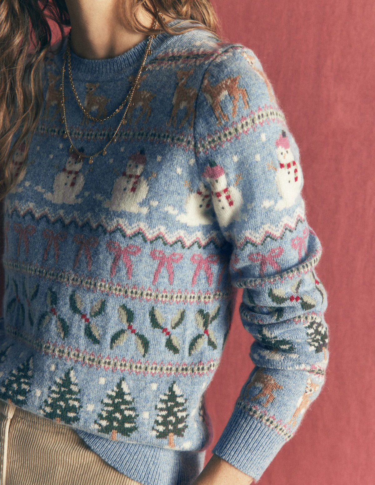 Edie Fair Isle Sweater-Blue snowman fair isle-2