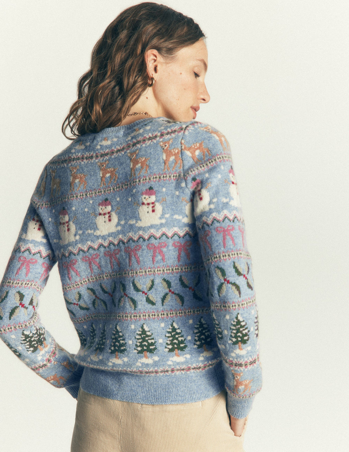 Edie Fair Isle Sweater-Blue snowman fair isle-3