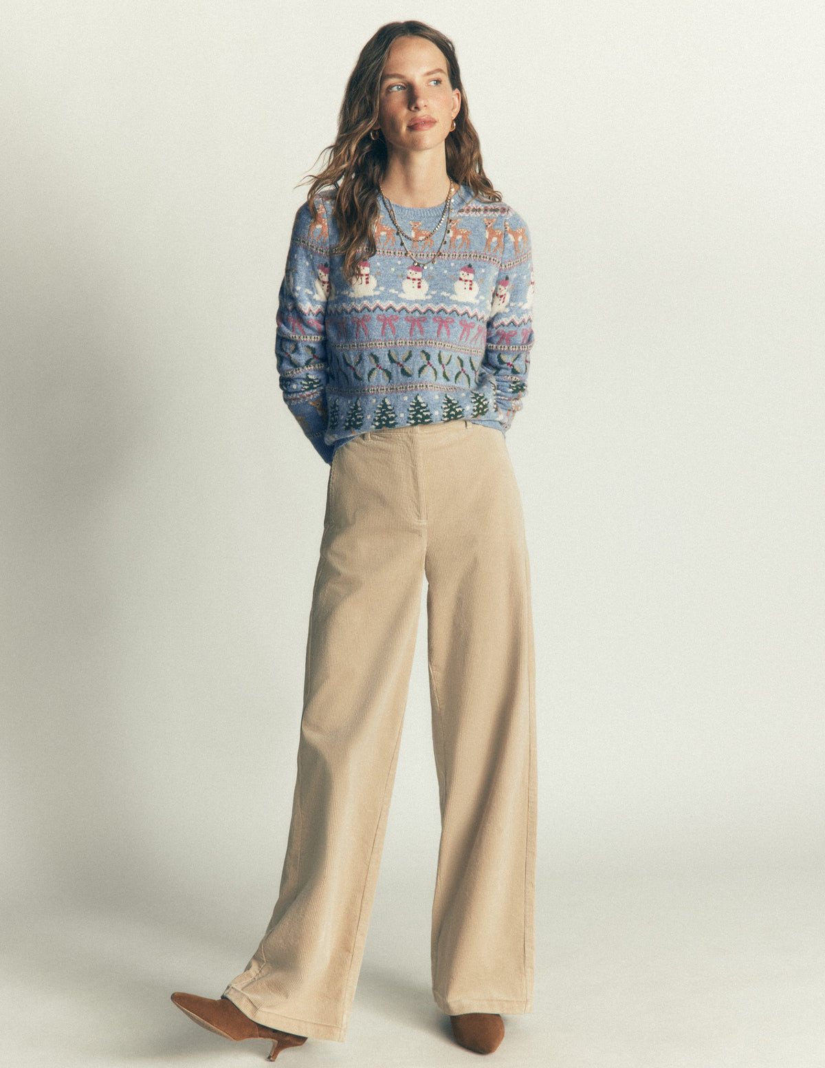 Edie Fair Isle Sweater-Blue snowman fair isle - Image 4