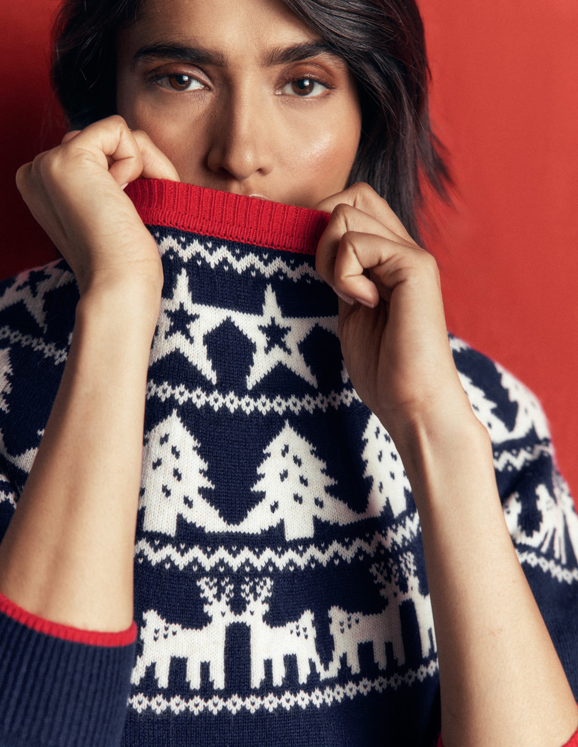 Edie Fair Isle Sweater-Navy reindeer - Image 2