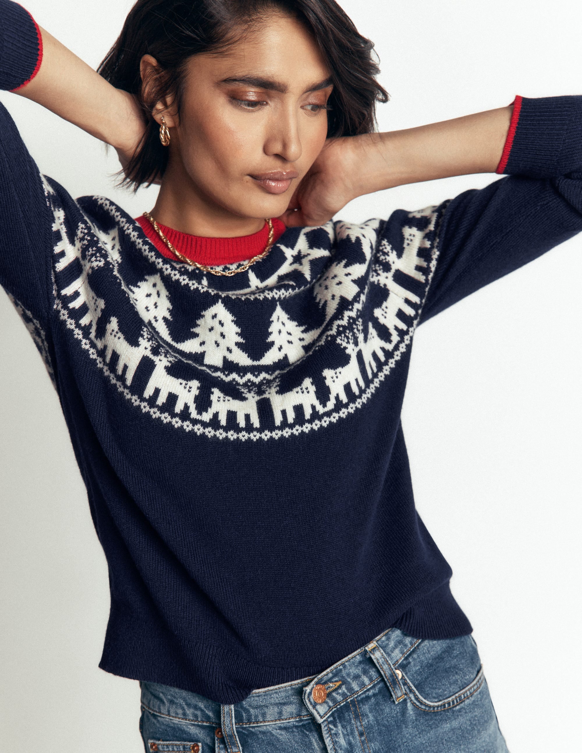 Edie Fair Isle Sweater-Navy reindeer - Image 5