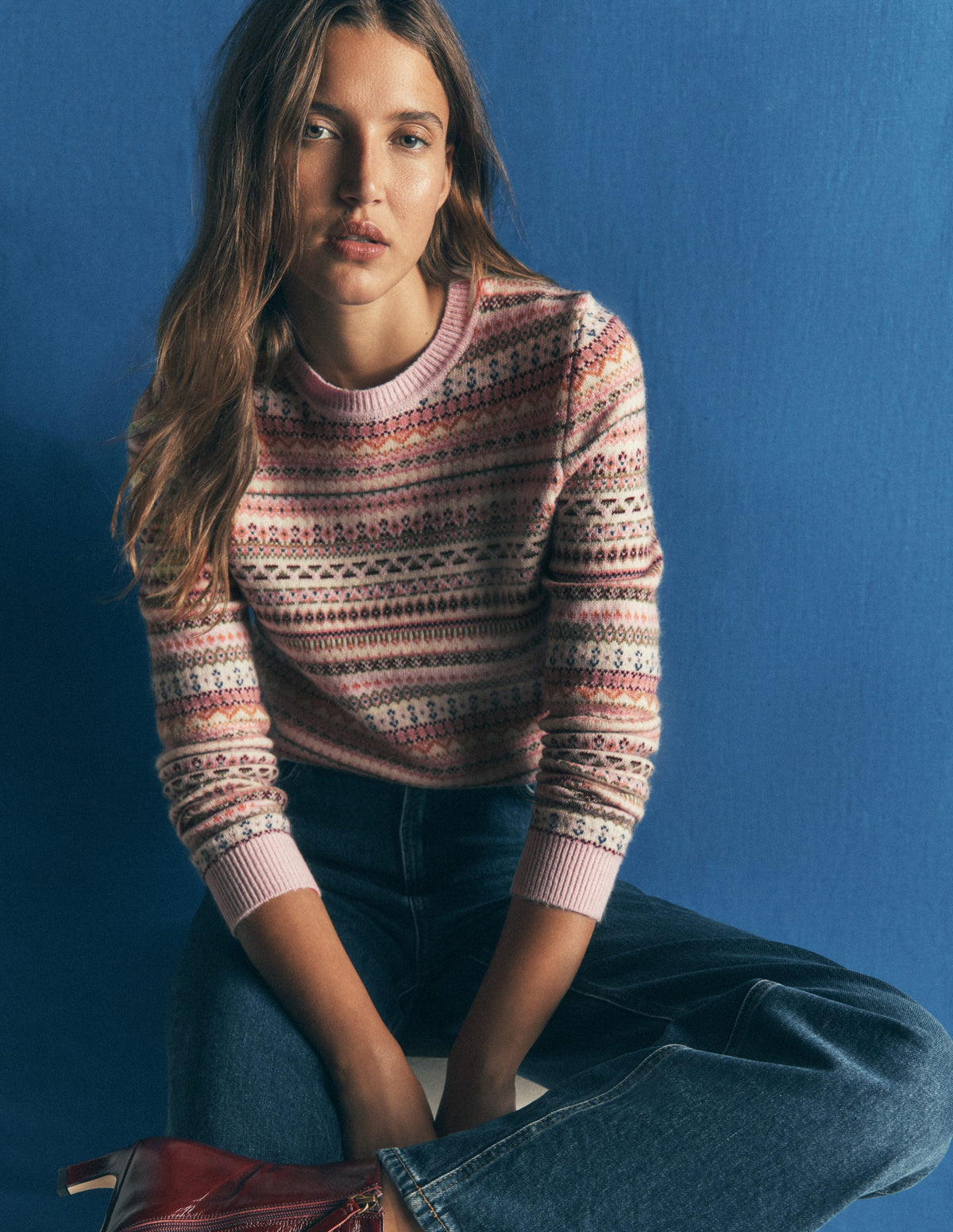 Edie Fair Isle Sweater-Pink all over fair isle - Image 1
