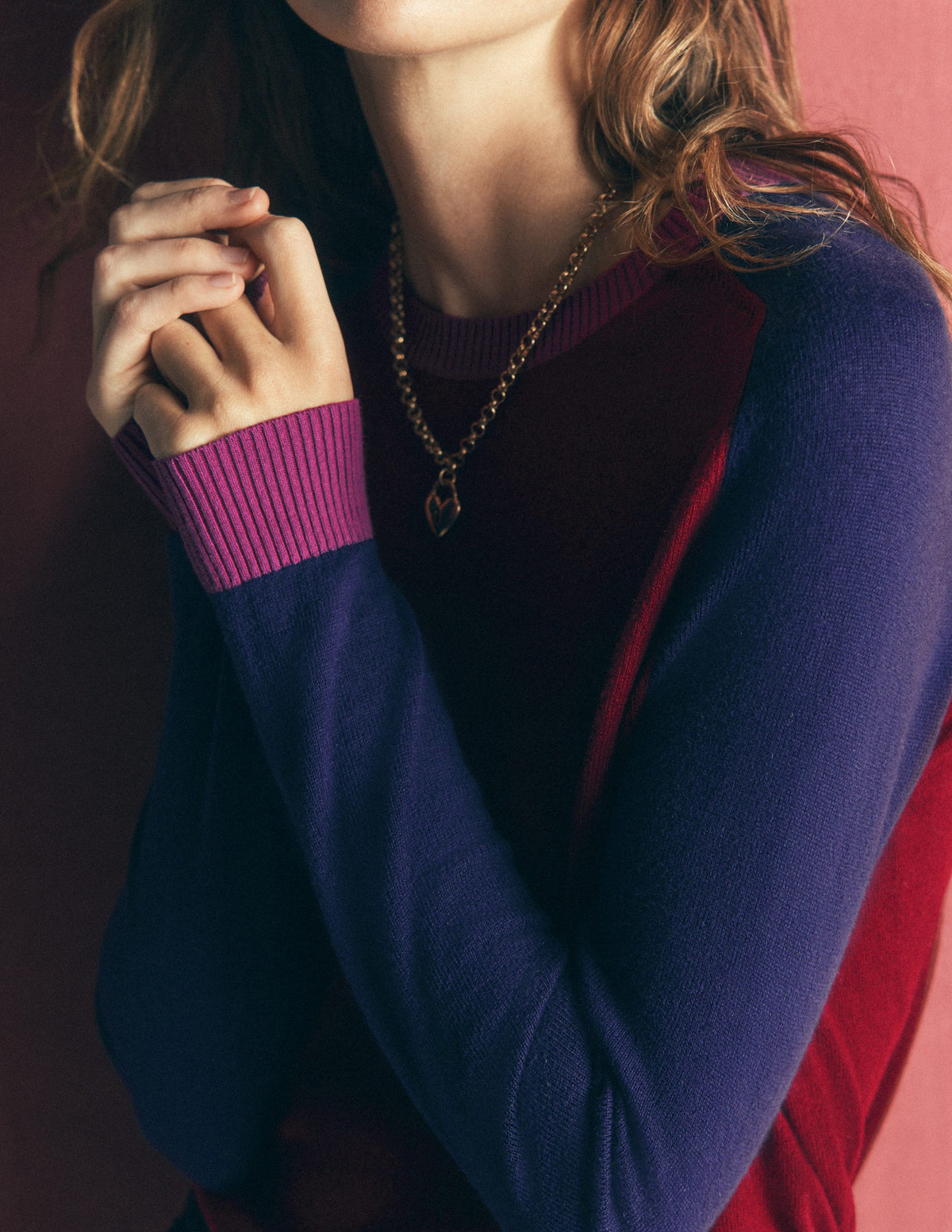Meg Raglan Sleeve Sweater-Merlot, Colour Block - Image 2