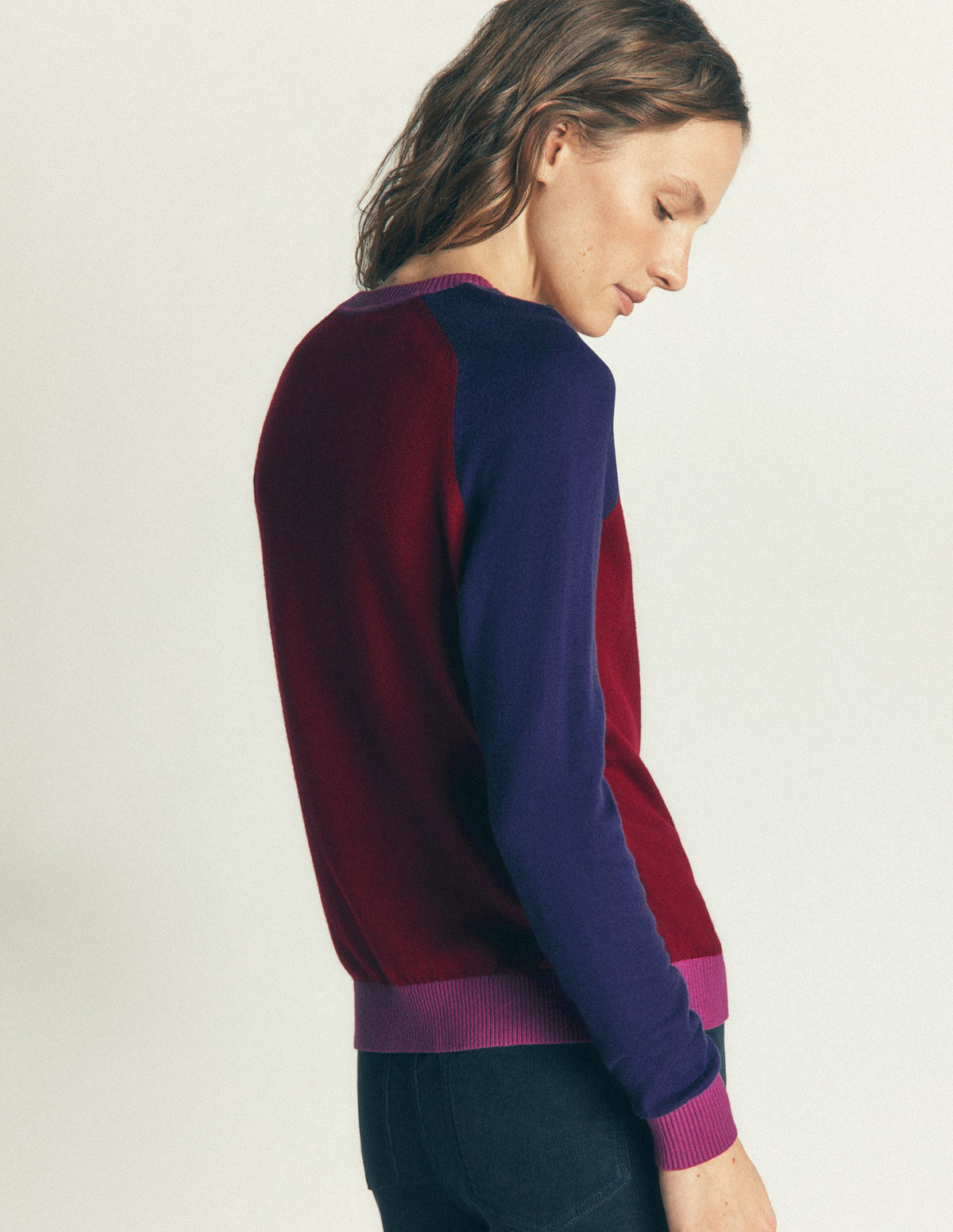 Meg Raglan Sleeve Sweater-Merlot, Colour Block - Image 3