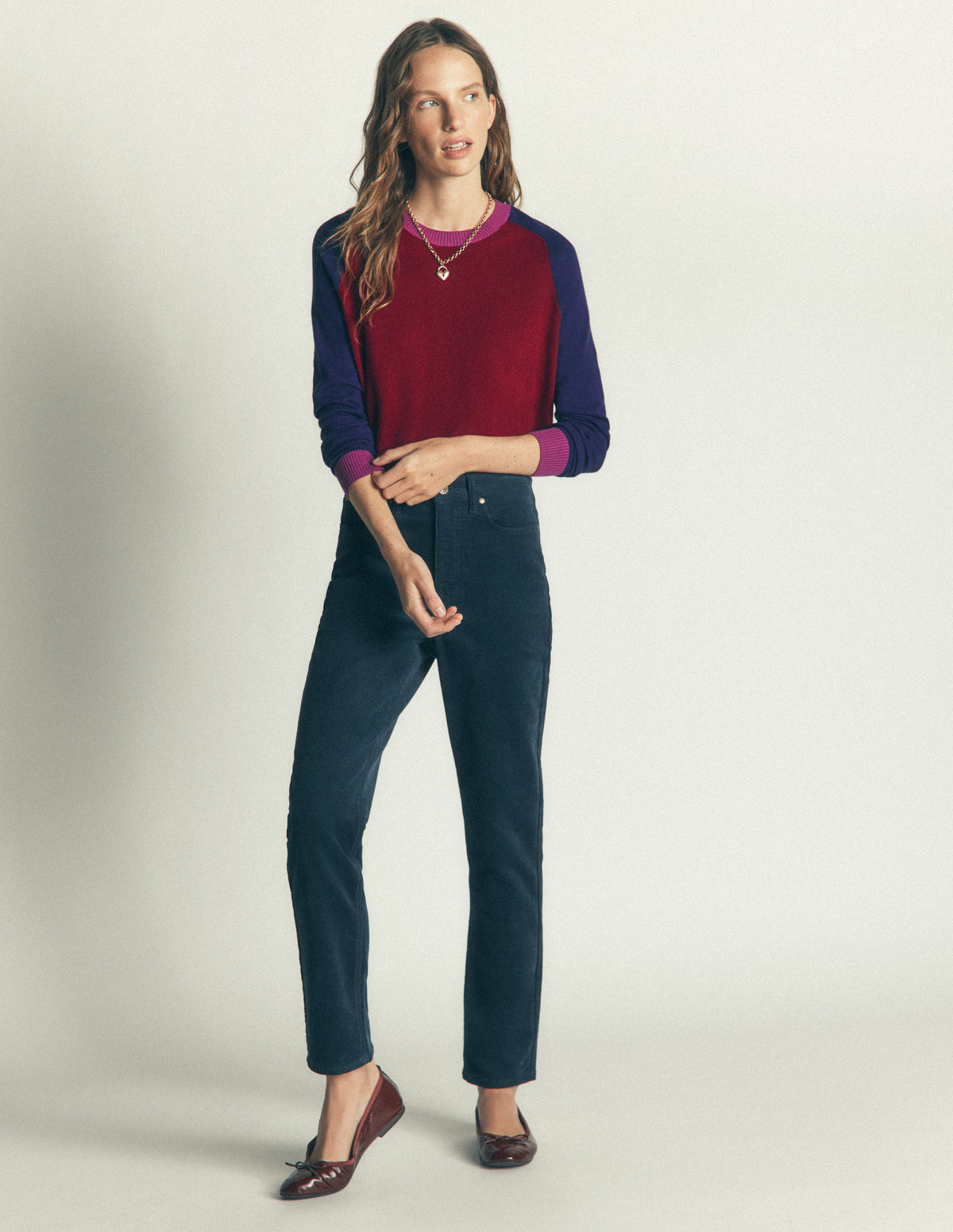 Meg Raglan Sleeve Sweater-Merlot, Colour Block-4