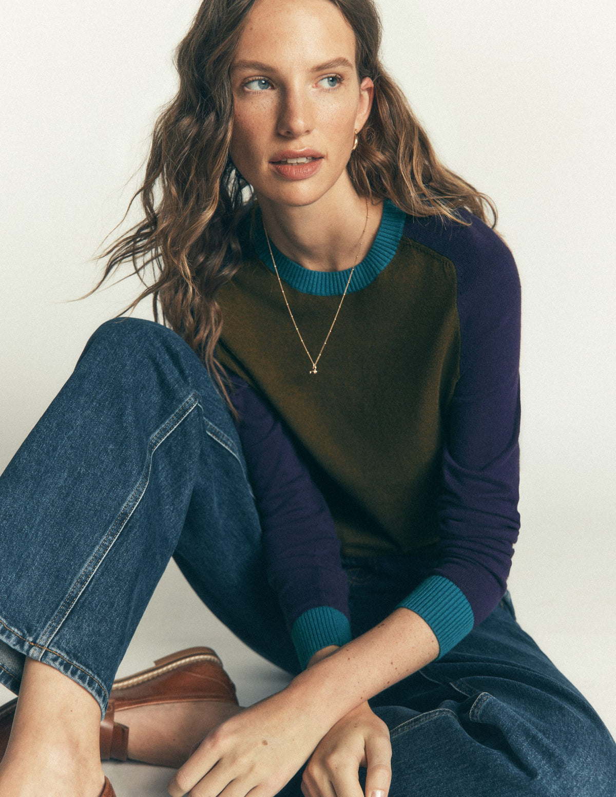 Meg Raglan Sleeve Sweater-Forest Glade, Colour Block-1