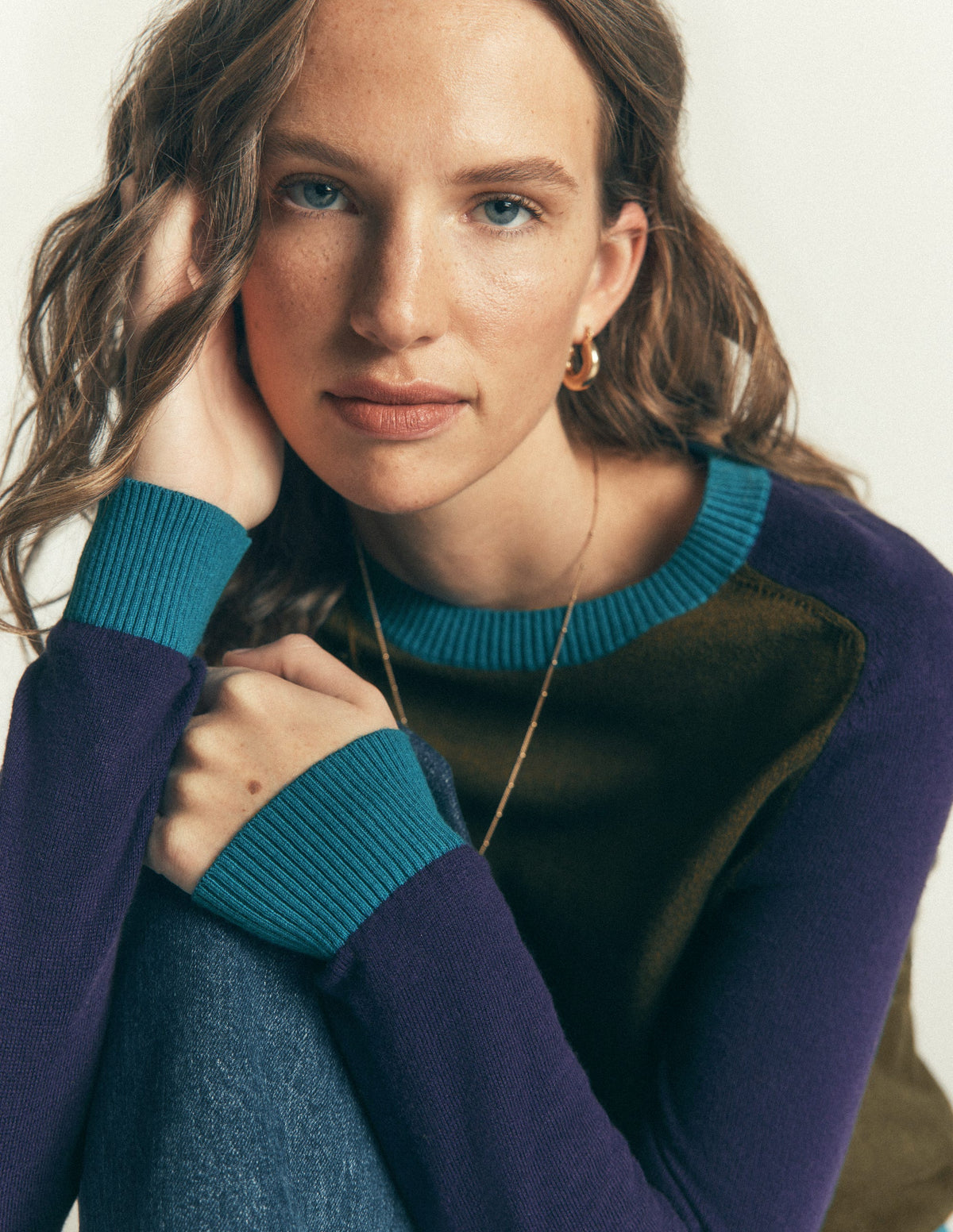 Meg Raglan Sleeve Sweater-Forest Glade, Colour Block - Image 2