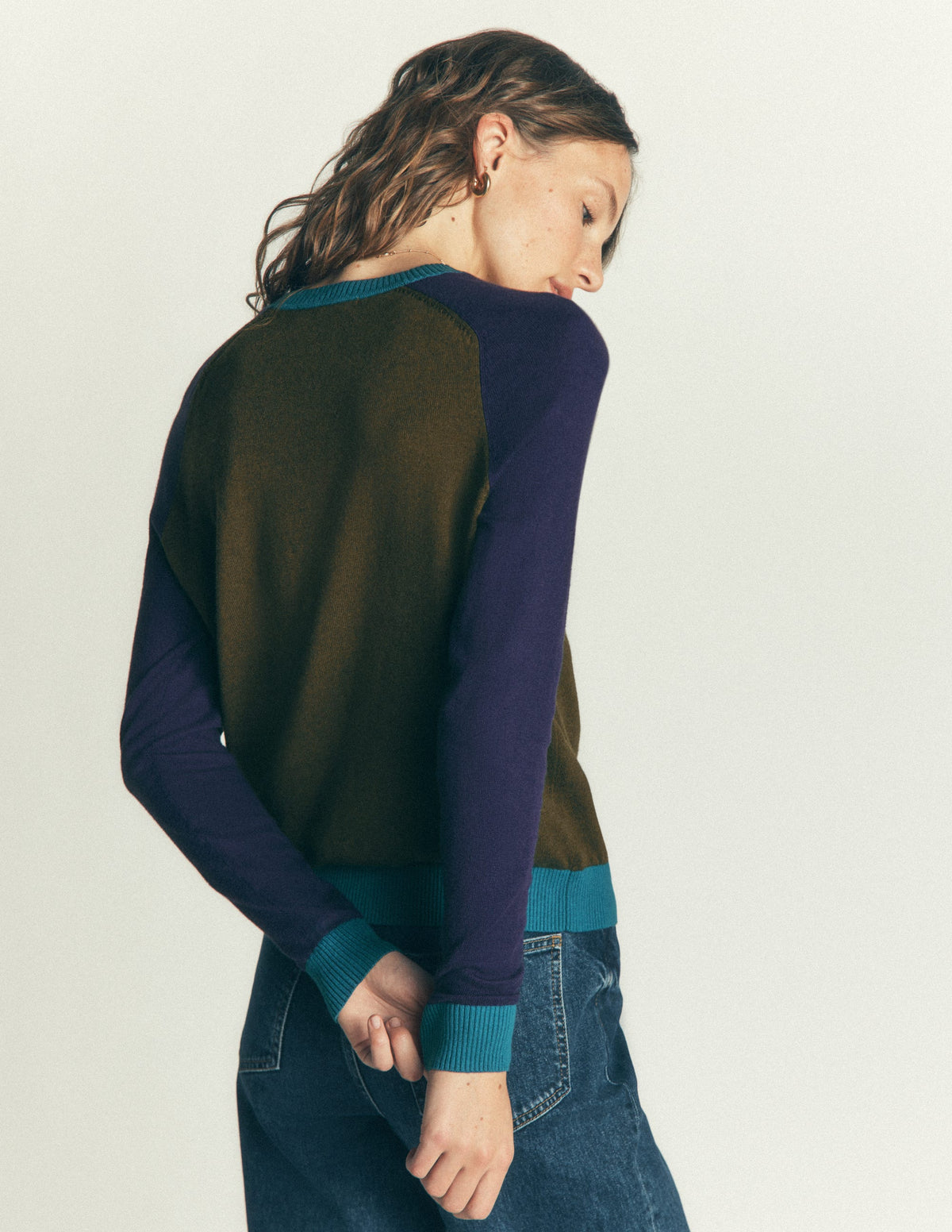 Meg Raglan Sleeve Sweater-Forest Glade, Colour Block - Image 3