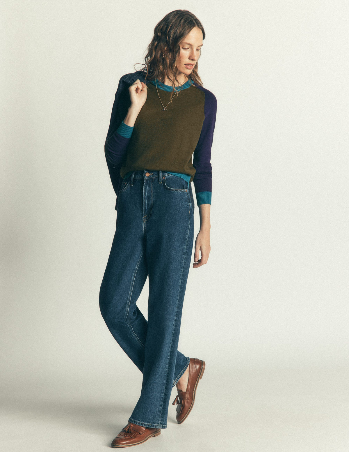 Meg Raglan Sleeve Sweater-Forest Glade, Colour Block - Image 4