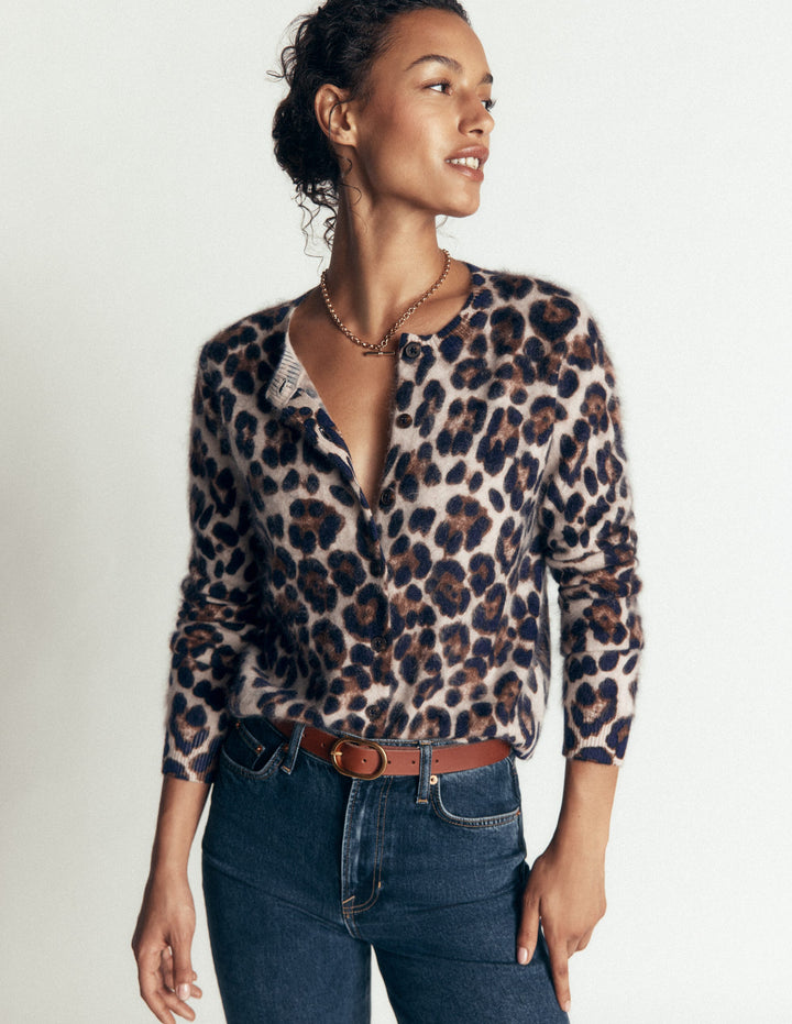 Kat Brushed Cashmere Cardigan-Camel, Leopard