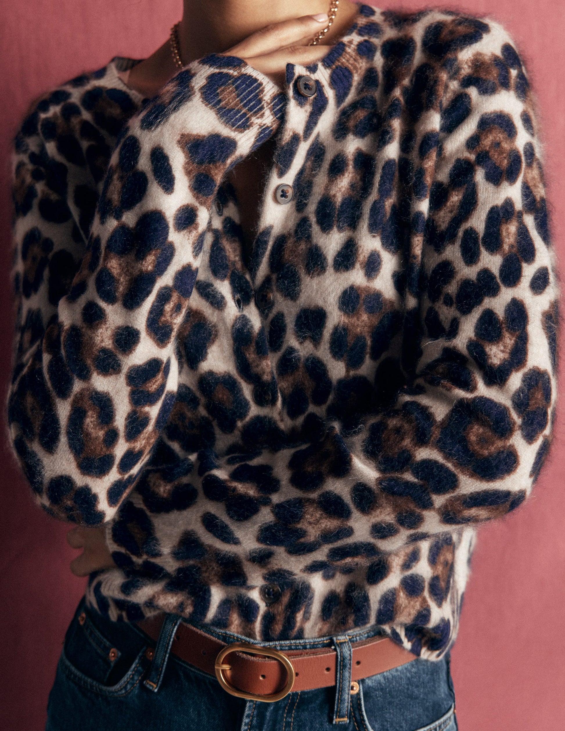 Kat Brushed Cashmere Cardigan-Camel, Leopard-2