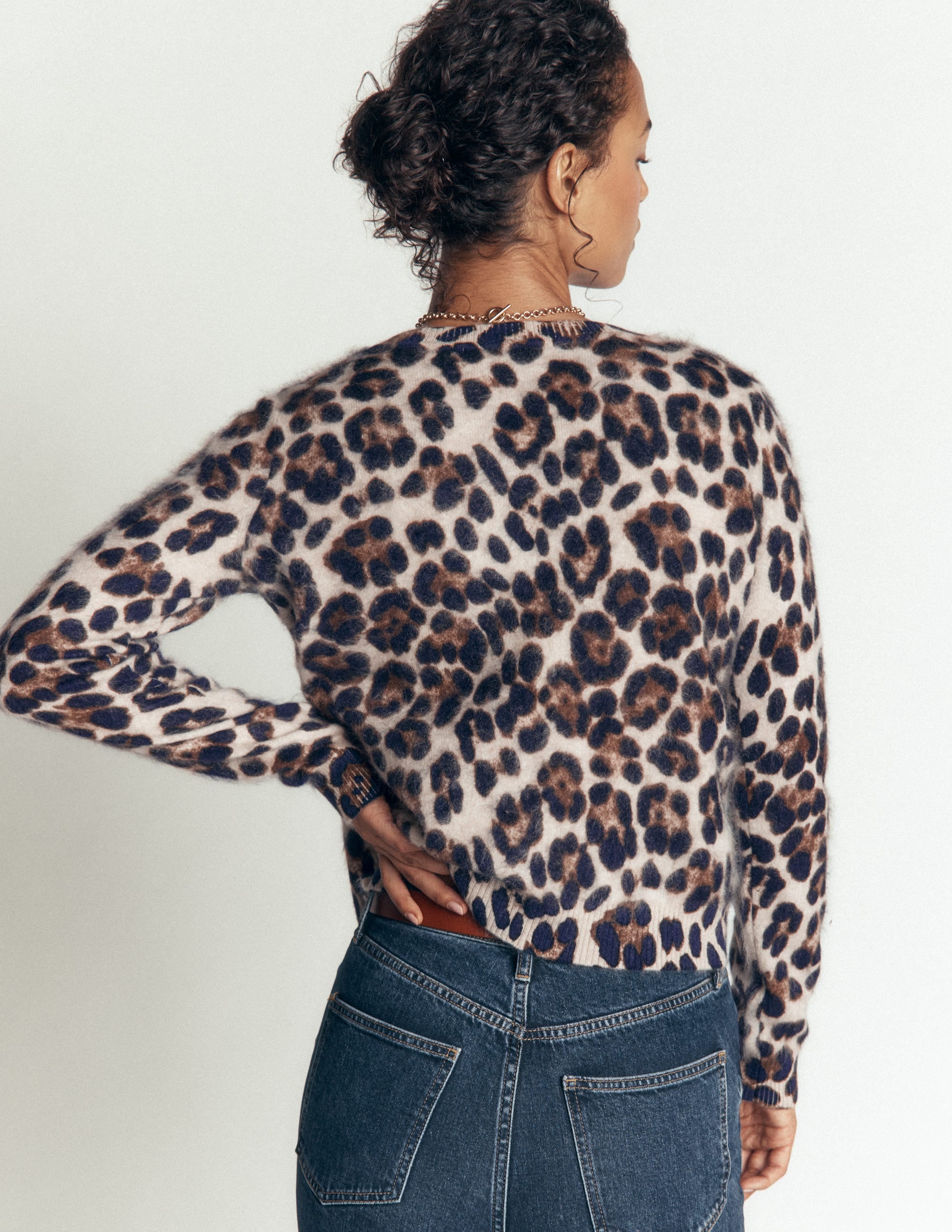 Kat Brushed Cashmere Cardigan-Camel, Leopard - Image 3