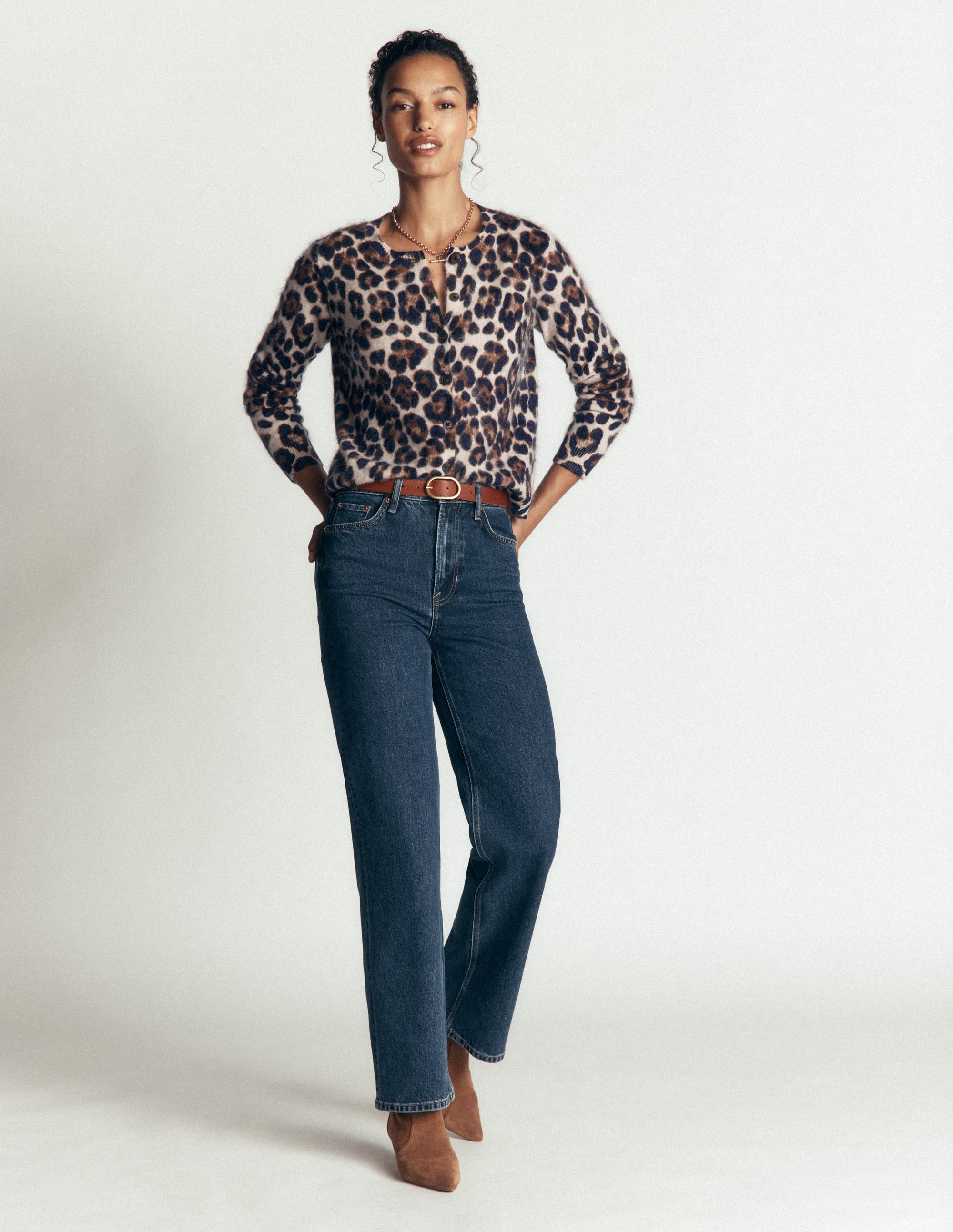 Kat Brushed Cashmere Cardigan-Camel, Leopard - Image 4