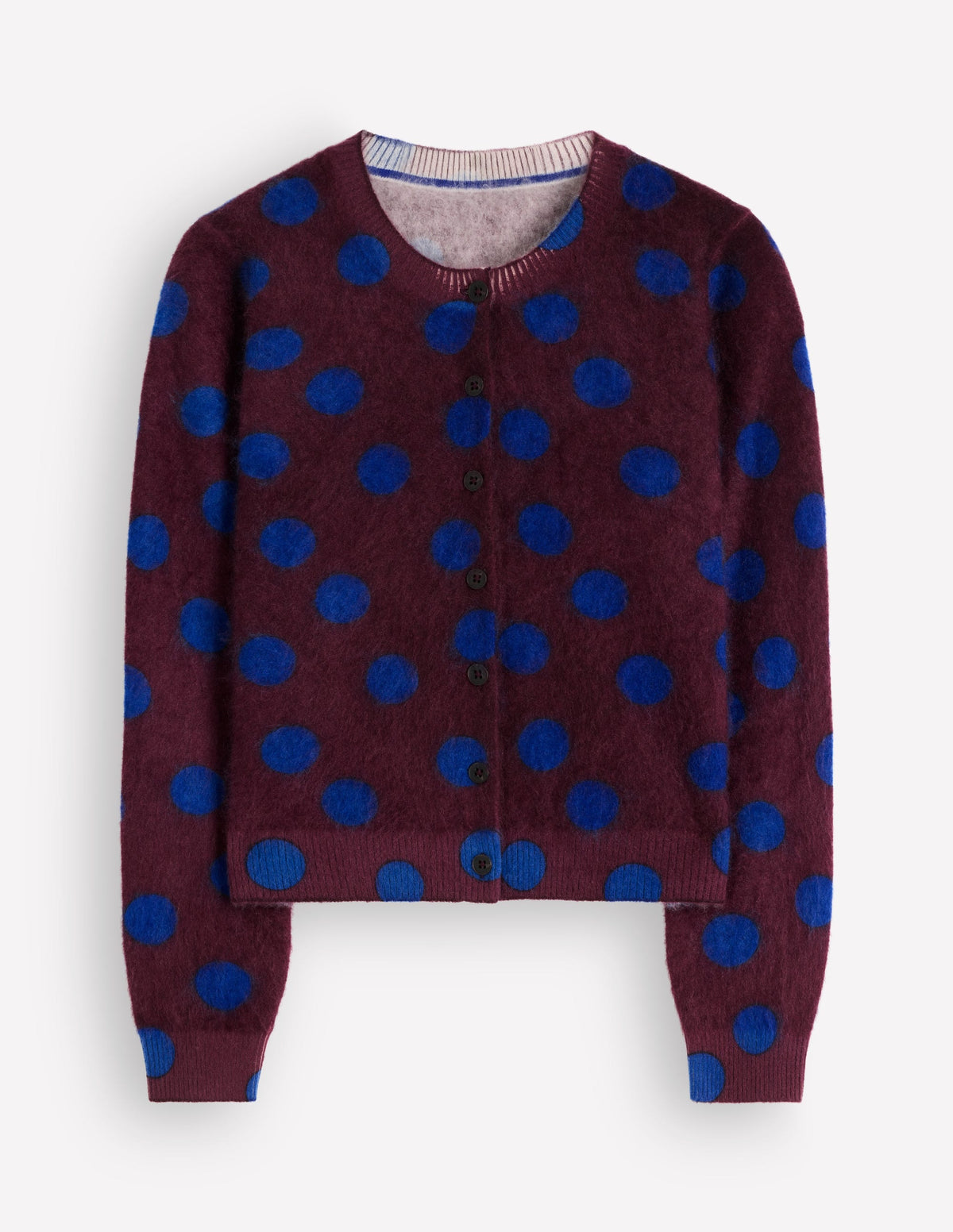 Kat Brushed Cashmere Cardigan-Dark Cherry Spot-6