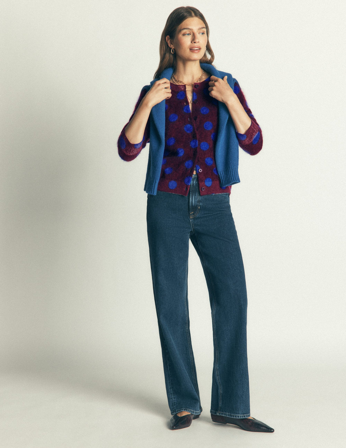 Kat Brushed Cashmere Cardigan-Dark Cherry Spot-5