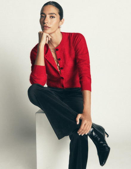 Kat Brushed Cashmere Cardigan-Poppy Red