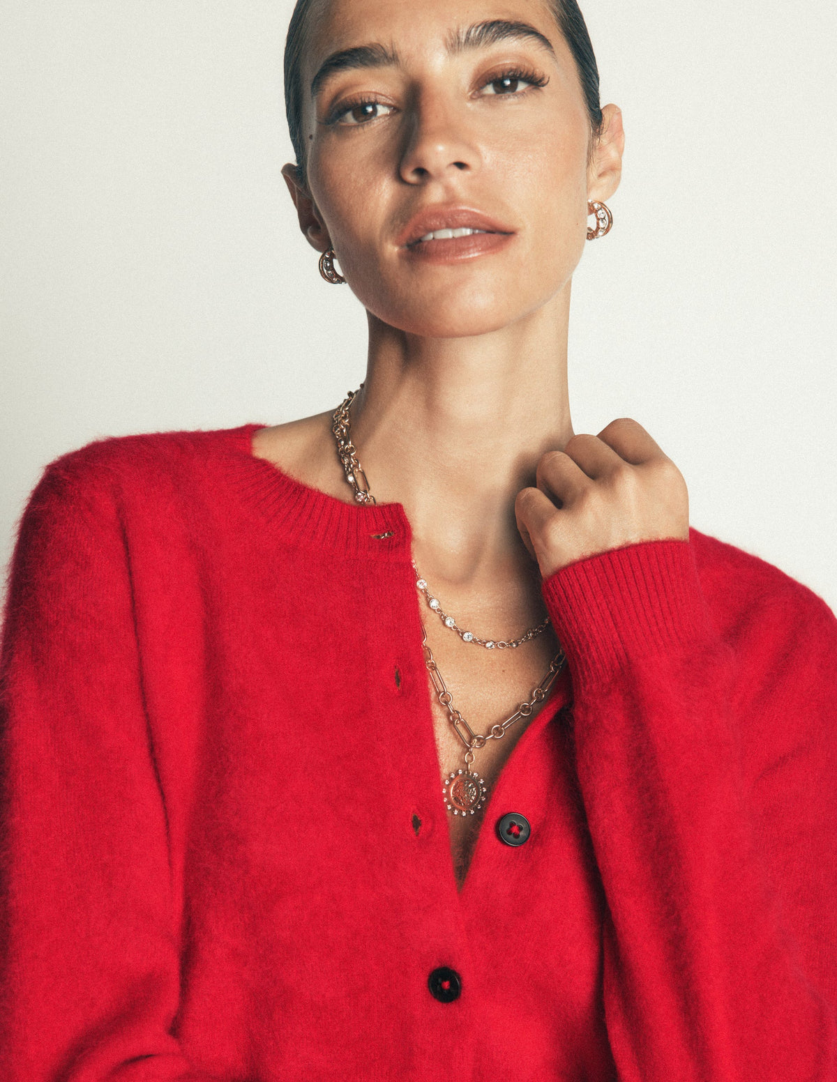 Kat Brushed Cashmere Cardigan-Poppy Red-3
