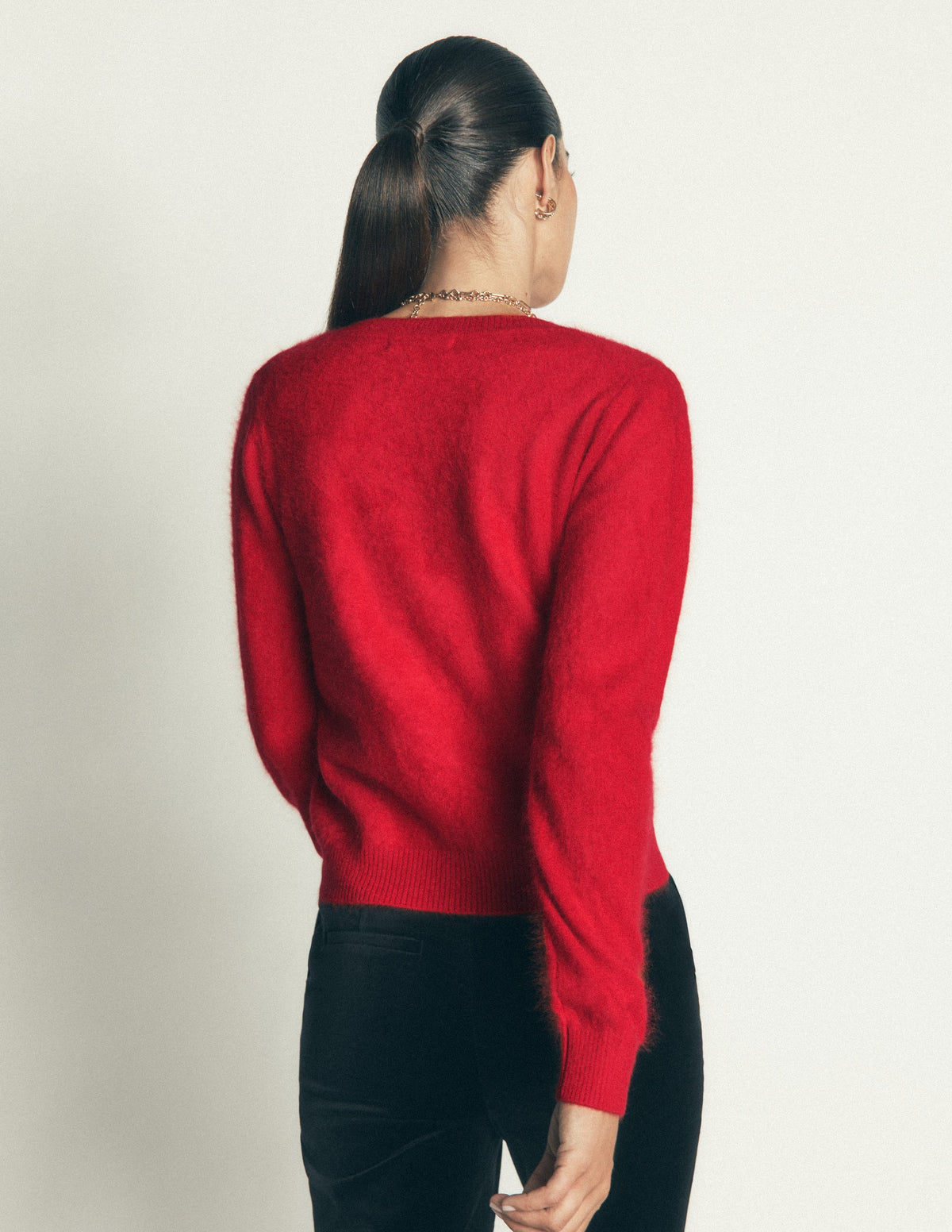 Kat Brushed Cashmere Cardigan-Poppy Red - Image 3