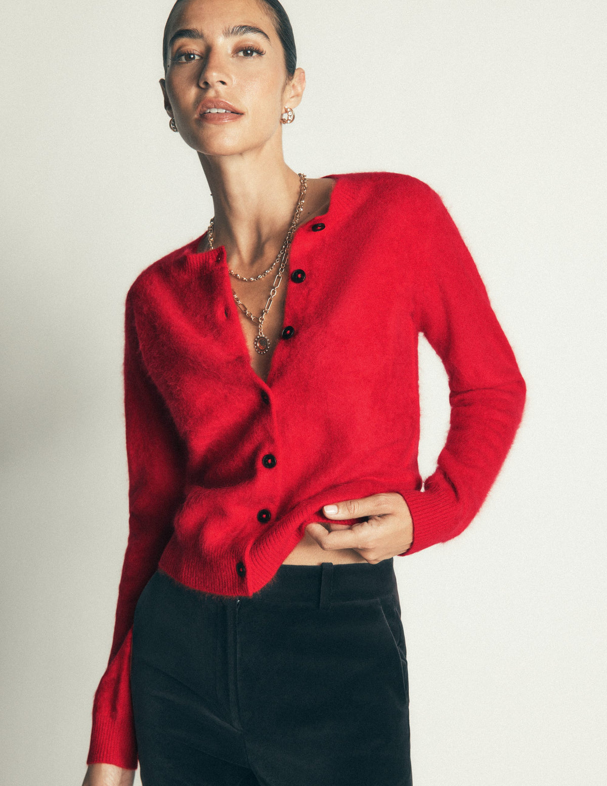 Kat Brushed Cashmere Cardigan-Poppy Red-5