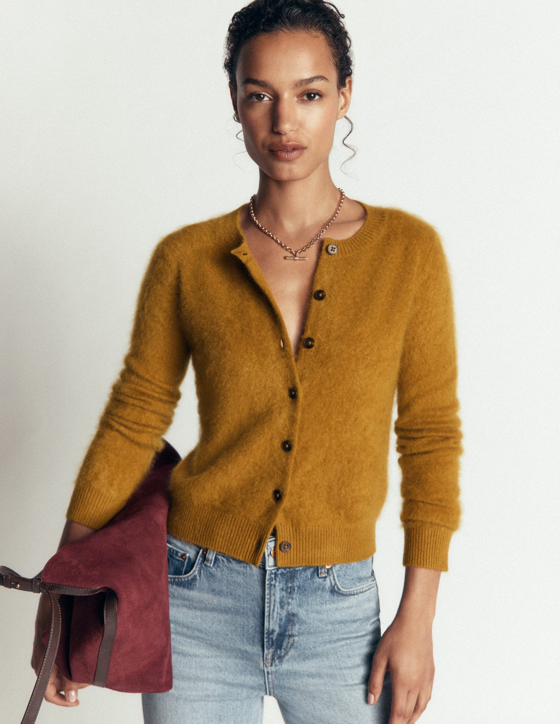Kat Brushed Cashmere Cardigan-Toffee Brown-1