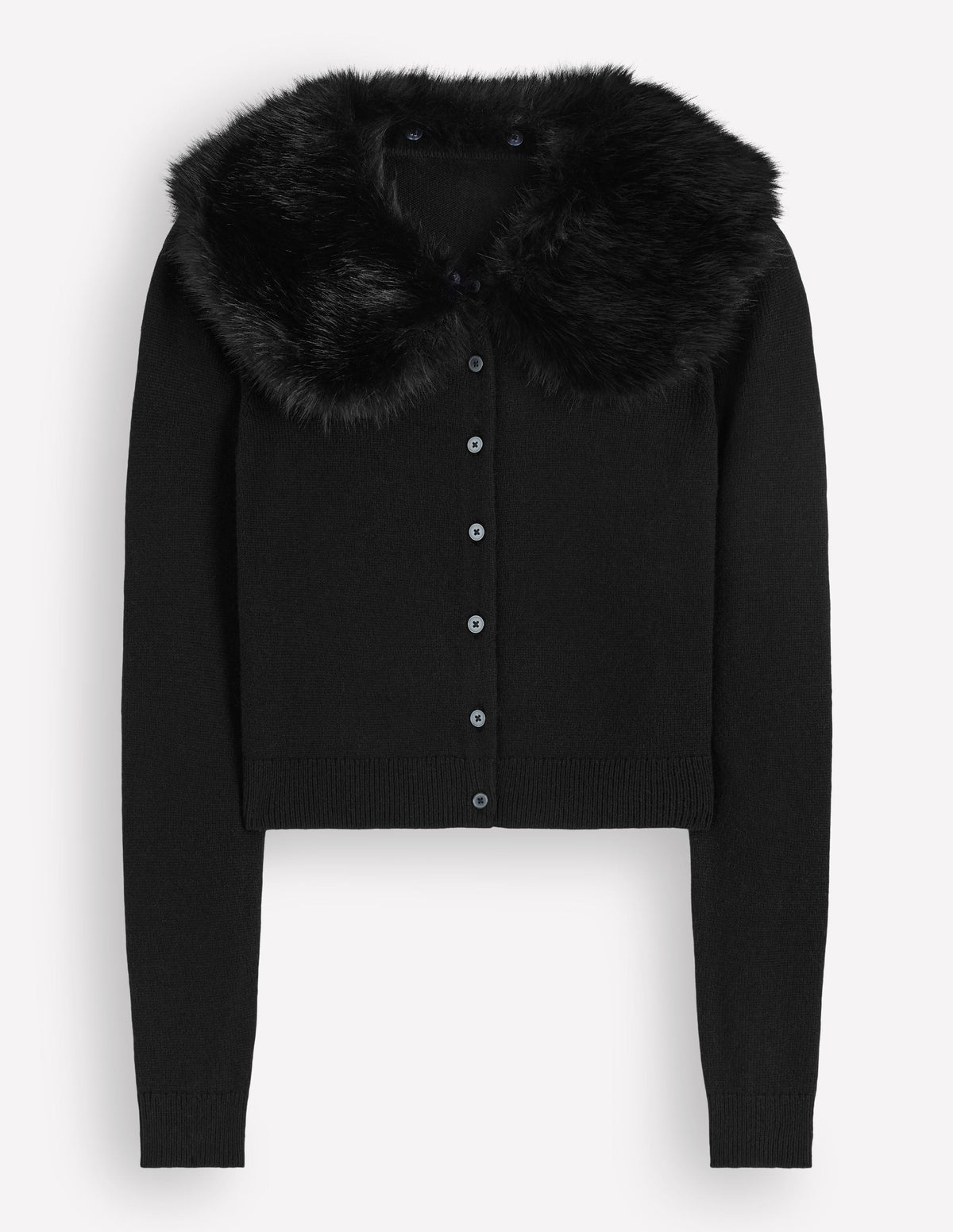 Fur Collar Cropped Cardigan-Black-7