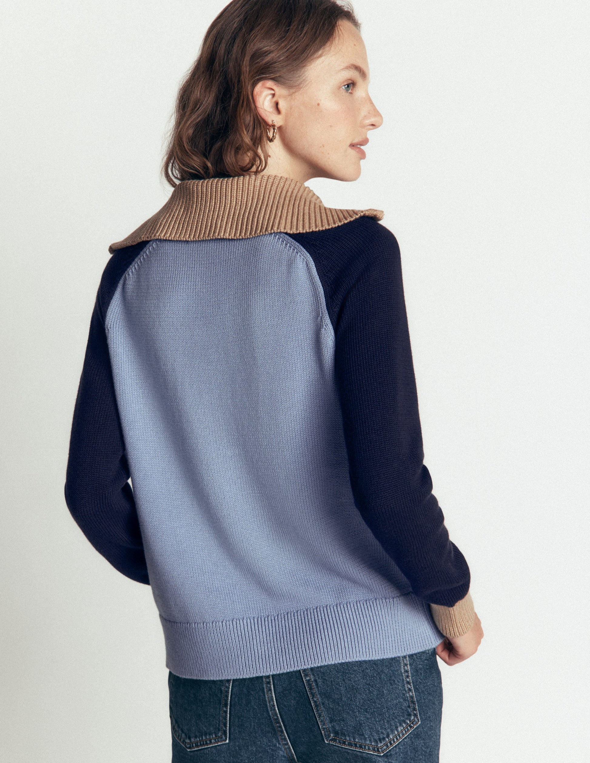 Lucy Half Zip Sweater-Blue Colour Block-3