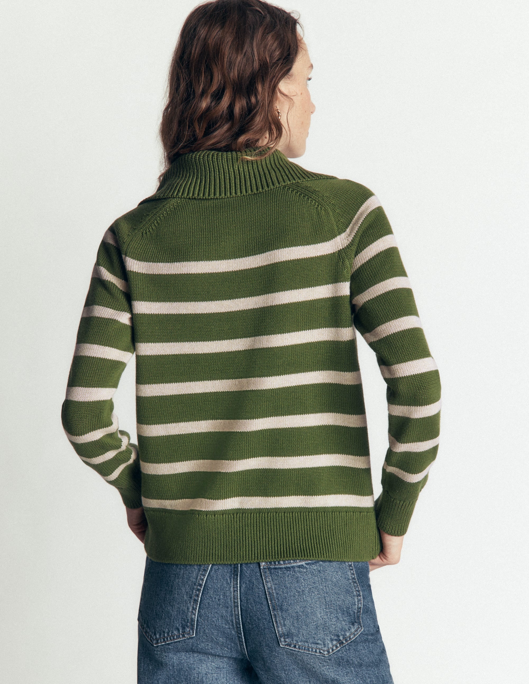Lucy Half Zip Sweater-Green Stripe - Image 3
