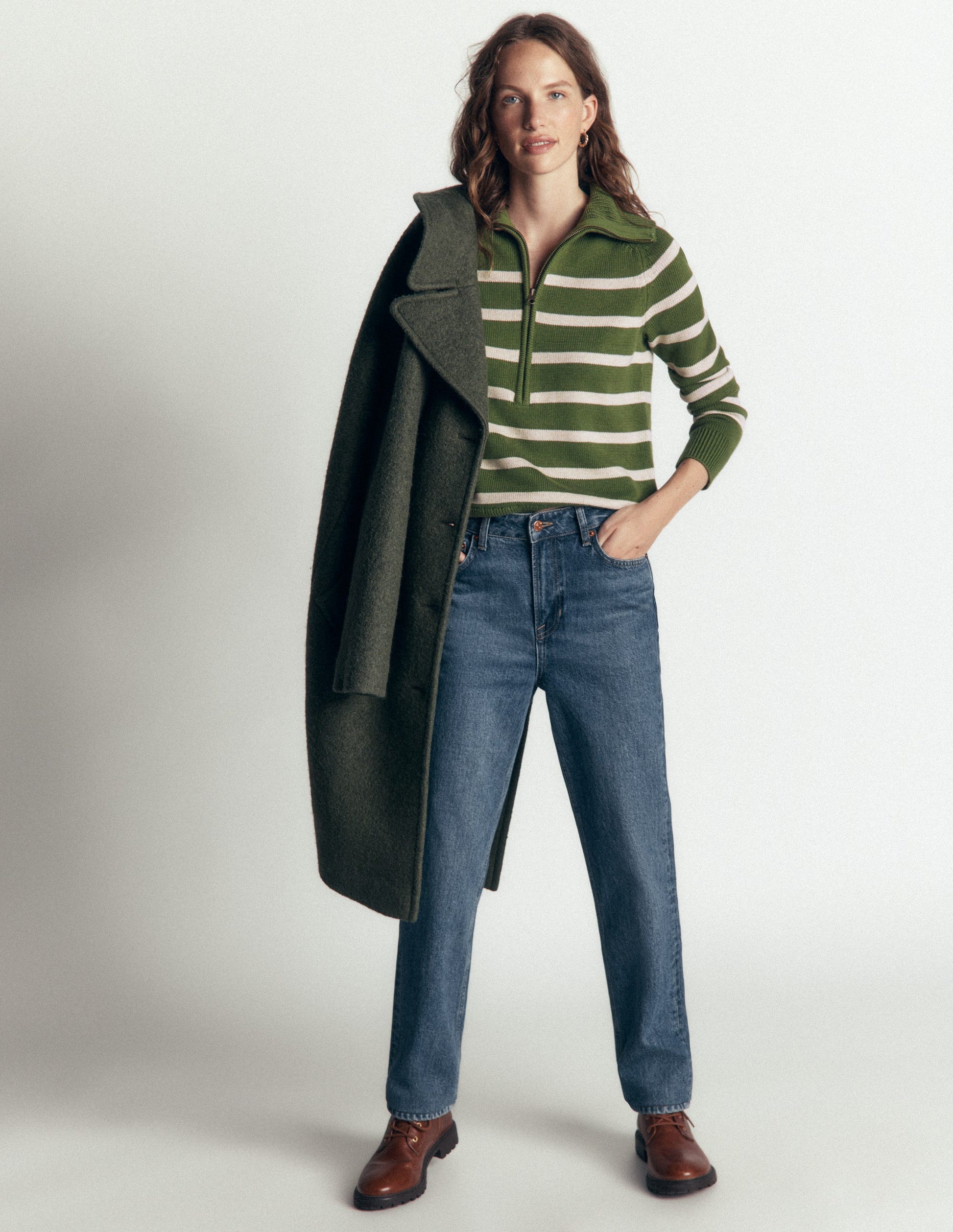 Lucy Half Zip Sweater-Green Stripe-4
