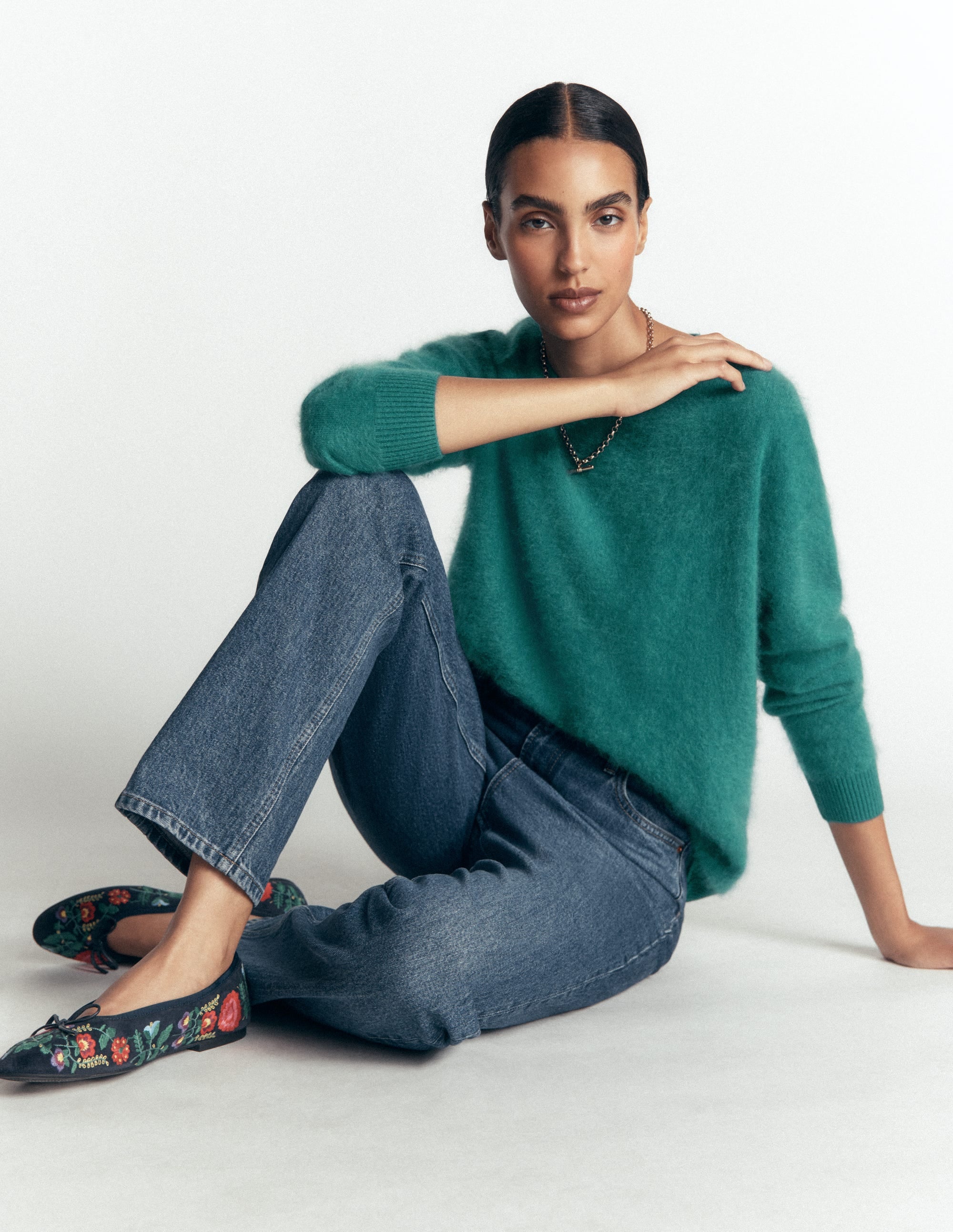 Kat Brushed Cashmere Sweater-Deep Sea Depths - Image 1