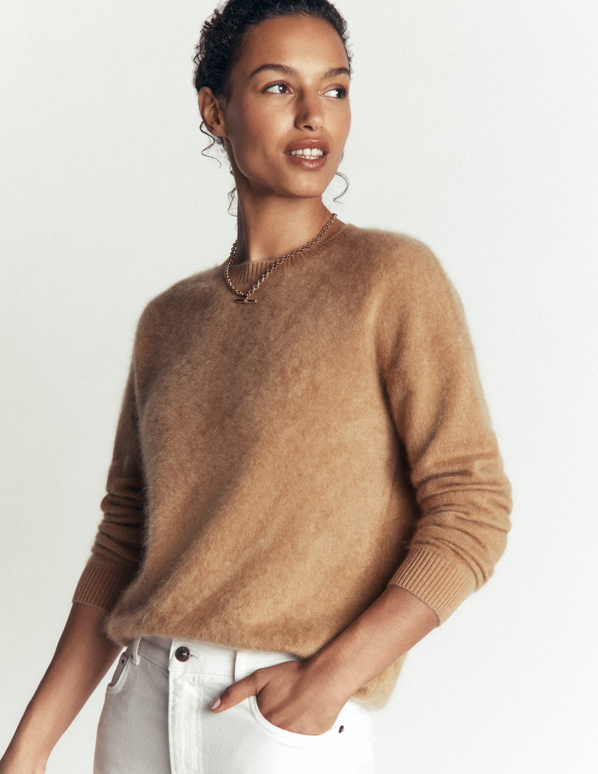Kat Brushed Cashmere Sweater-Camel Melange-4