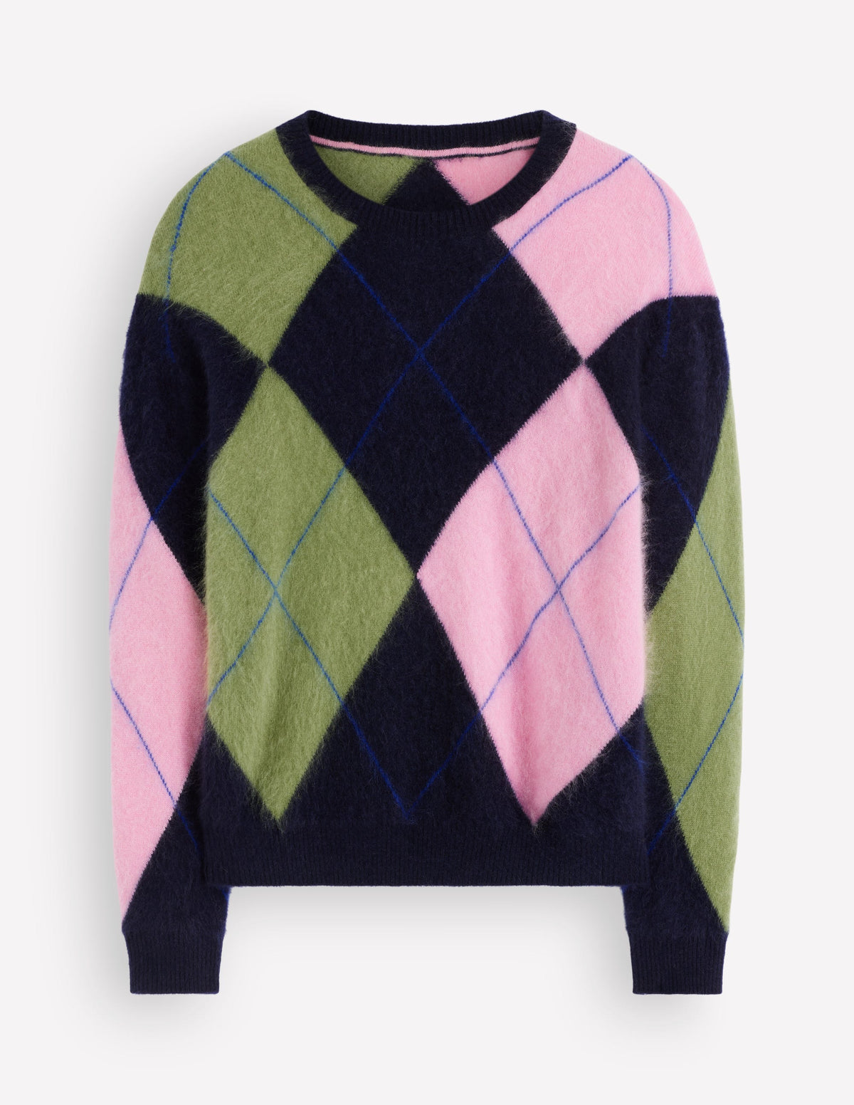 Kat Brushed Cashmere Sweater-Navy, Pink, Green Argyle - Image 7