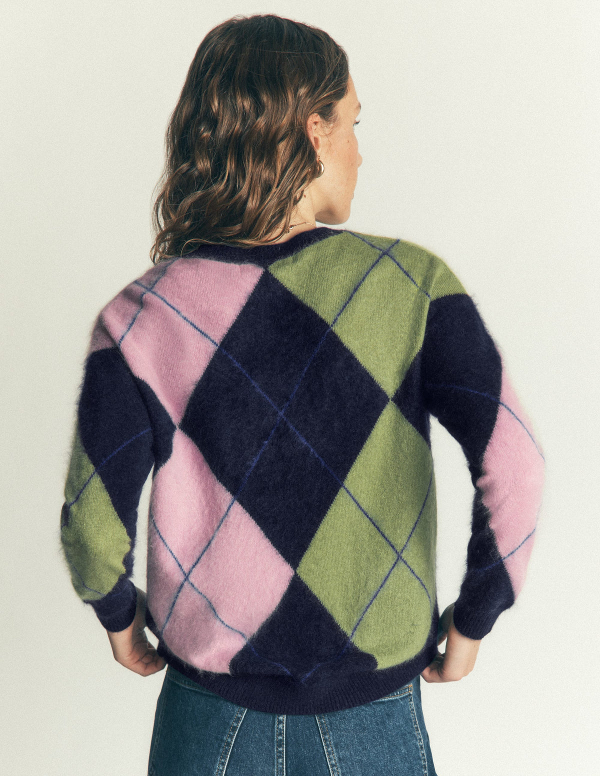Kat Brushed Cashmere Sweater-Navy, Pink, Green Argyle - Image 4