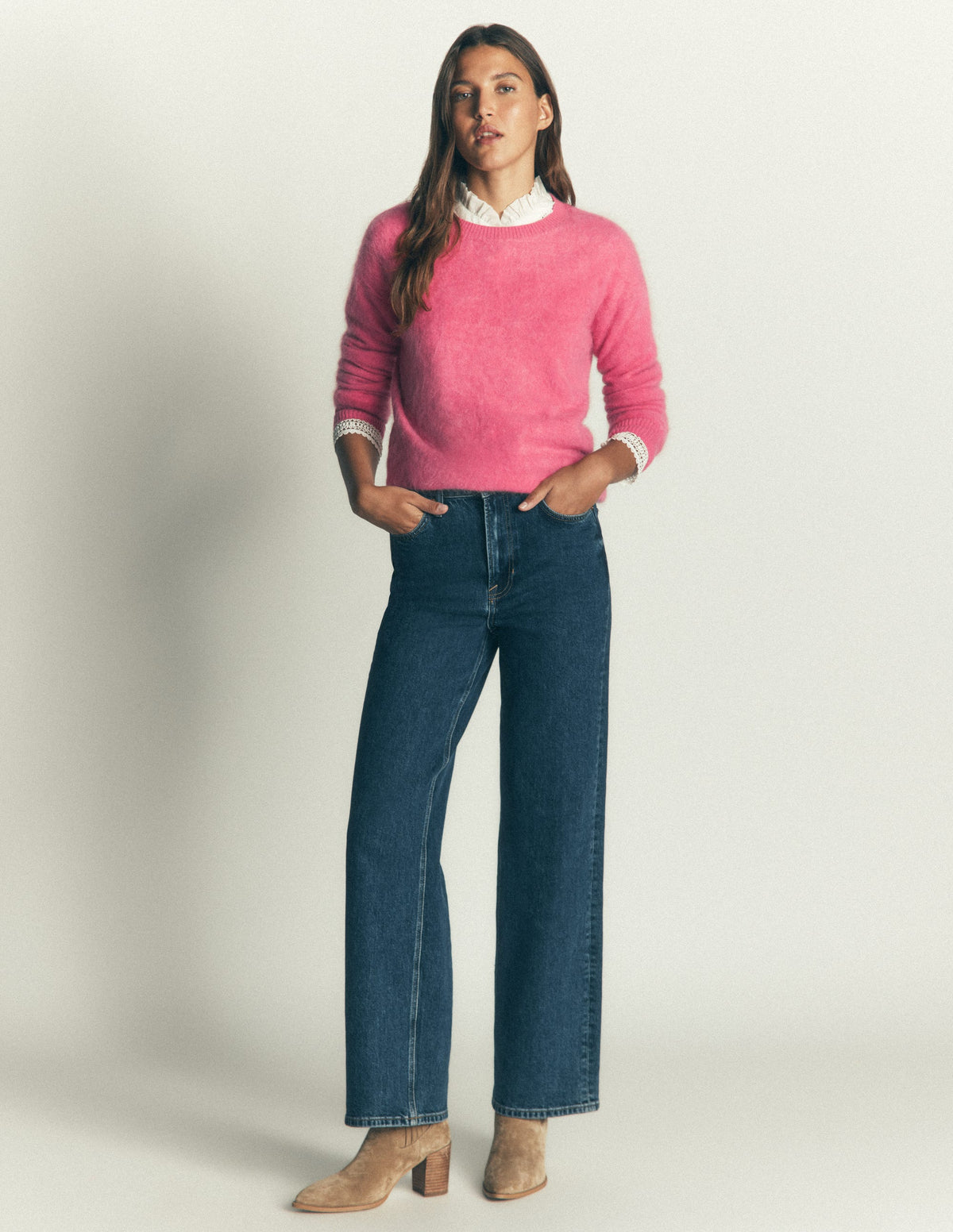 Kat Brushed Cashmere Sweater-Rose Pink - Image 1