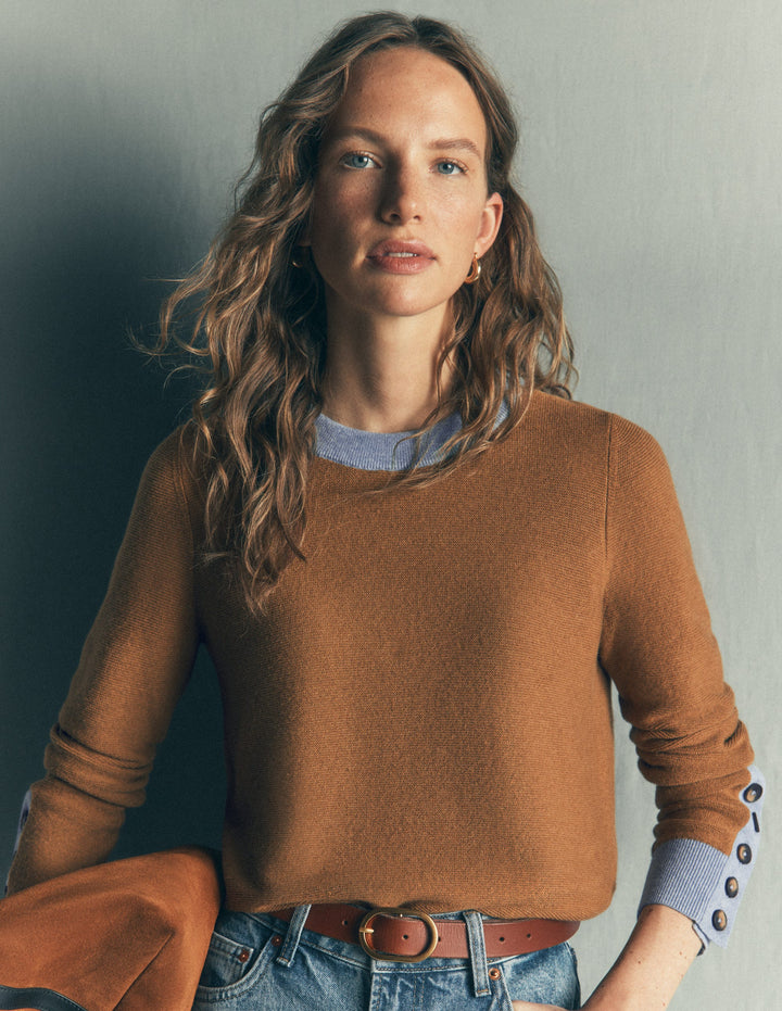 Grace Colour Block Sweater-Camel, Blue