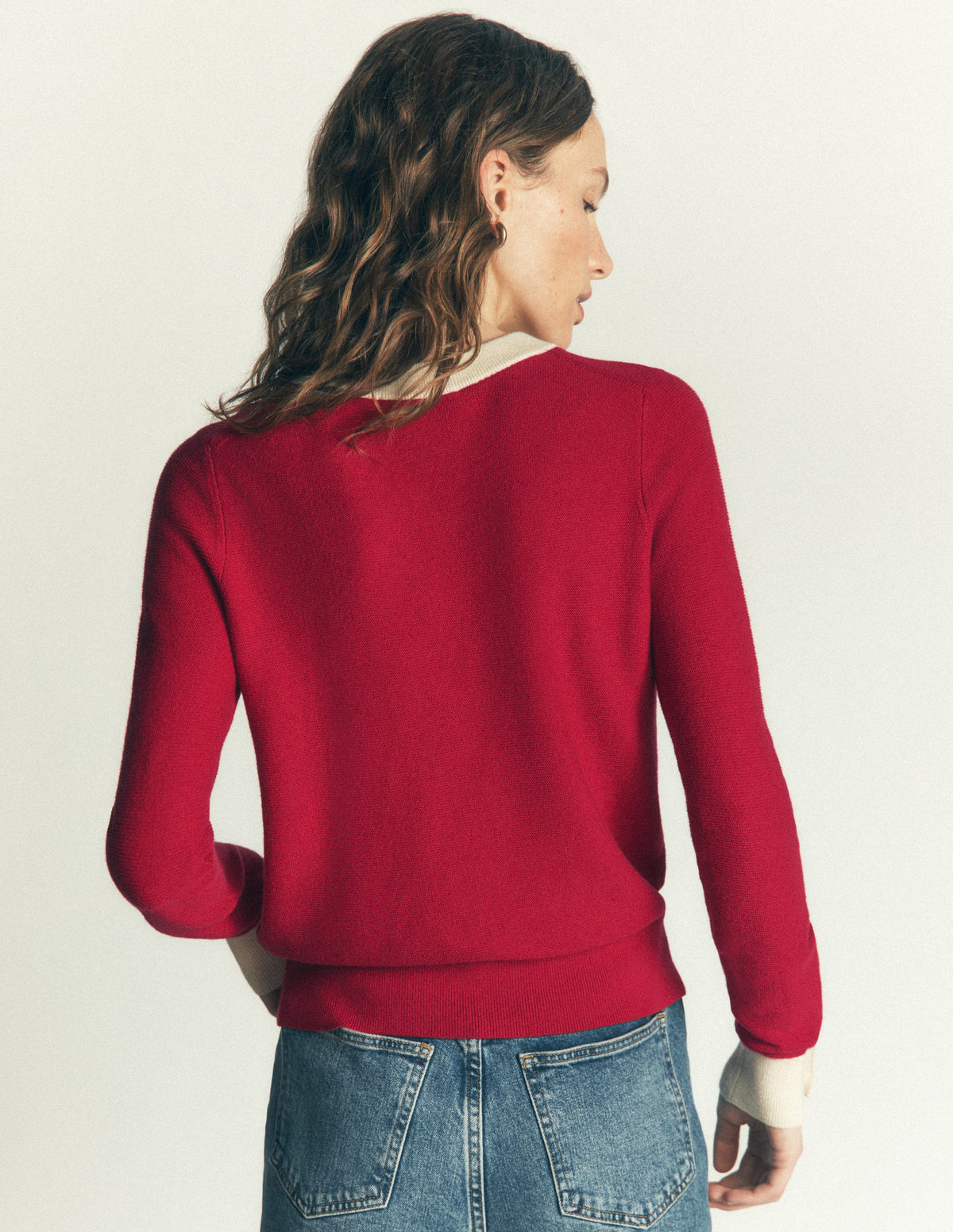 Grace Colour Block Sweater-Poppy Red, Ivory - Image 3