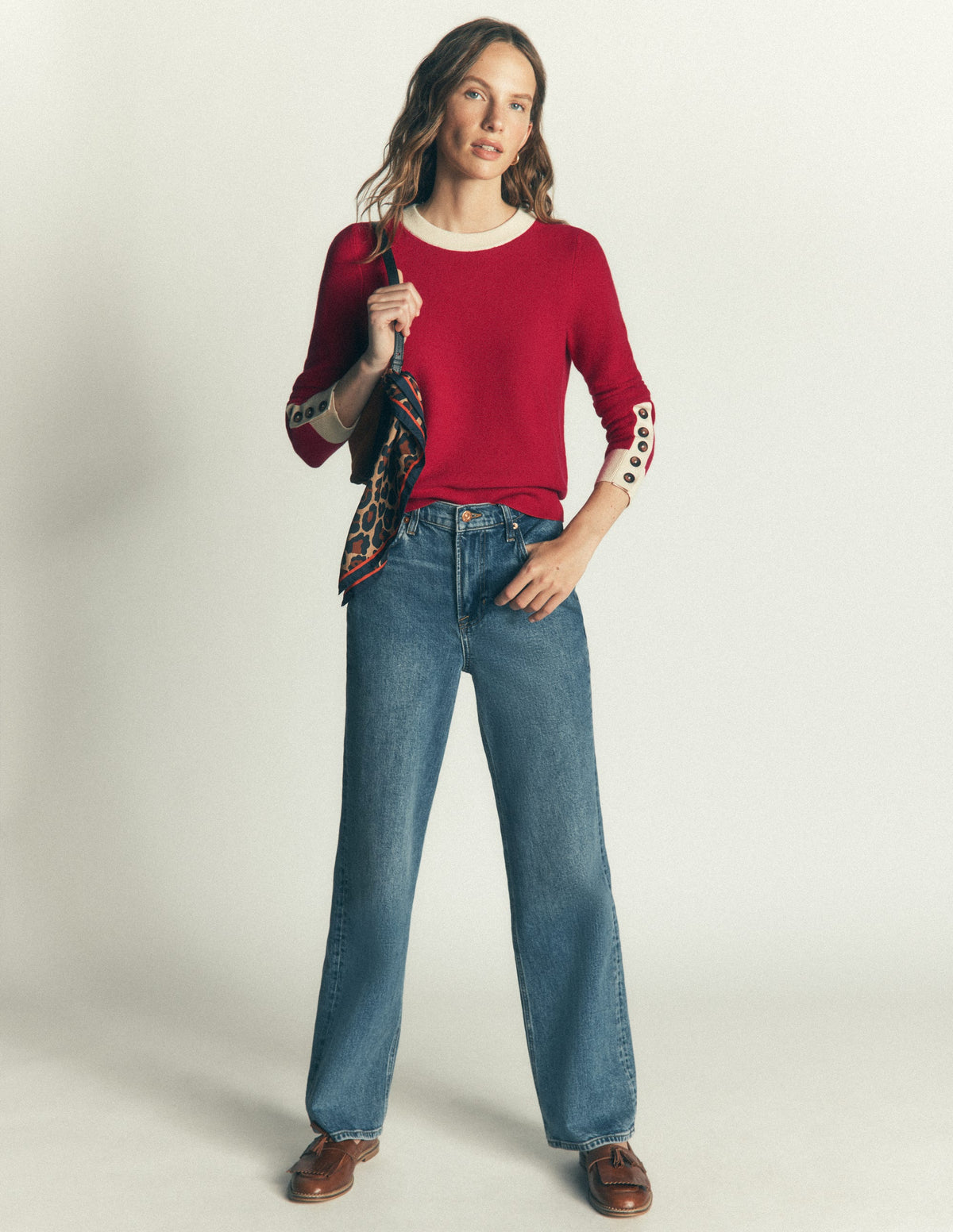 Grace Colour Block Sweater-Poppy Red, Ivory - Image 4