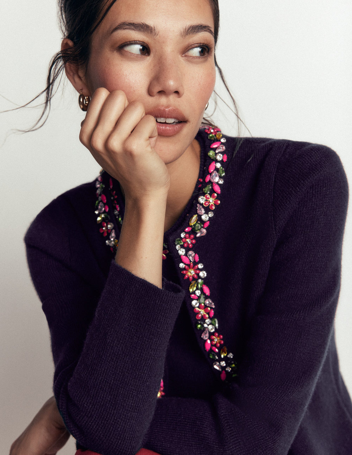 Embellished Knit Cardigan-Navy - Image 3
