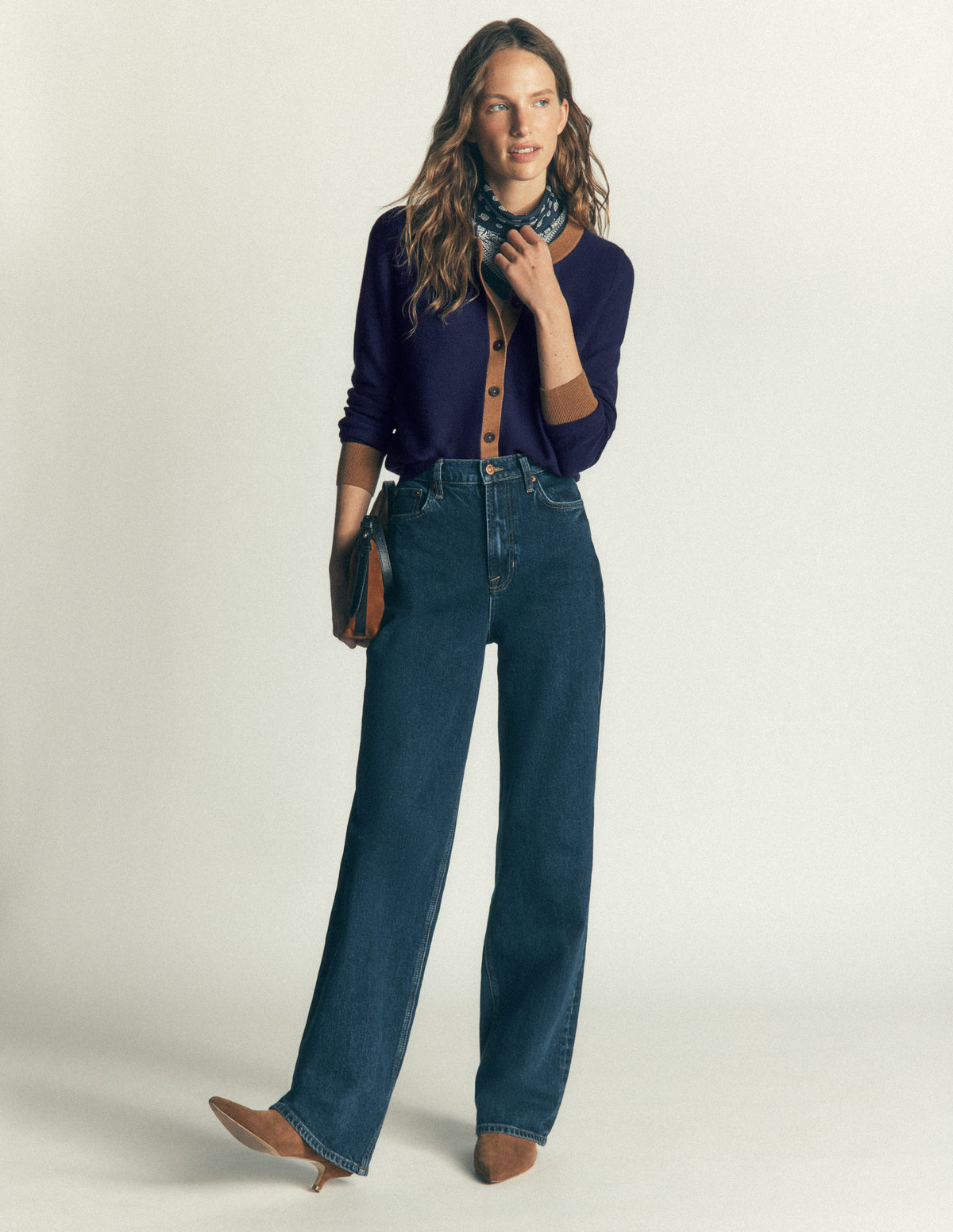 Grace Colour Block Cardigan-Navy, Camel - Image 4