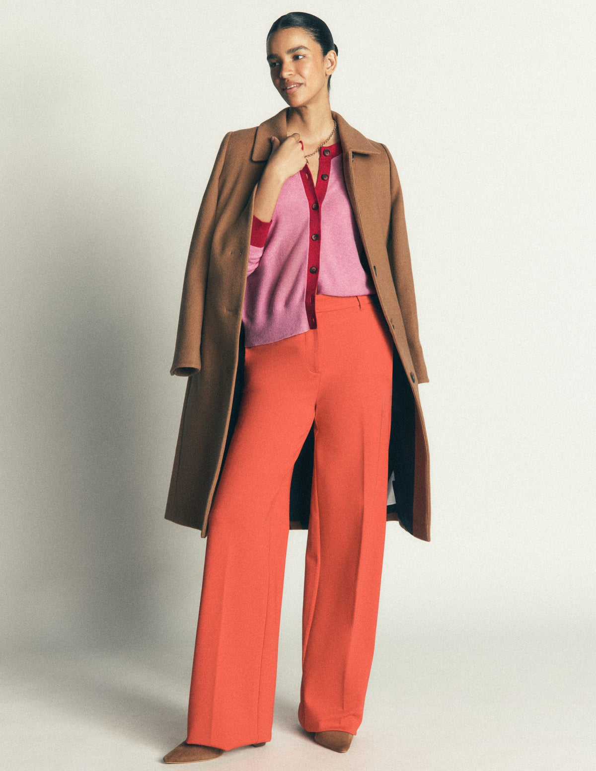 Grace Colour Block Cardigan-Peony Pink, Red-1
