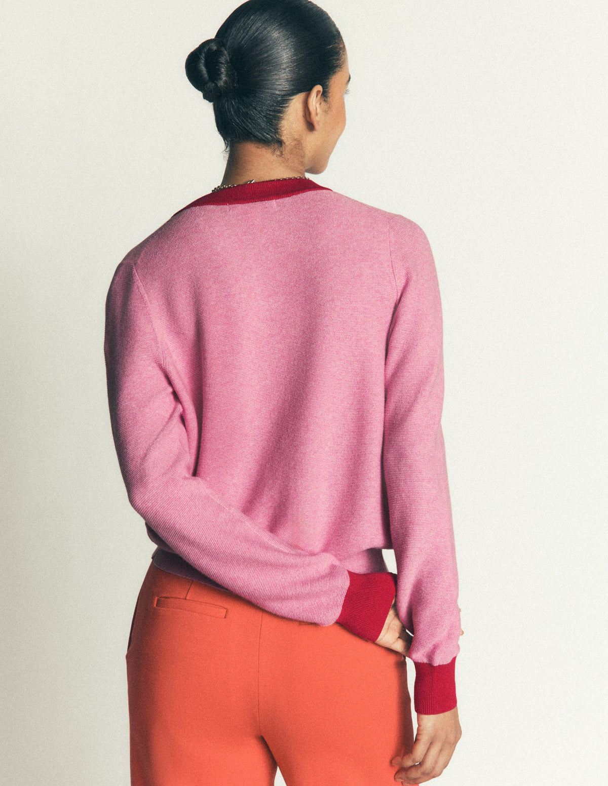 Grace Colour Block Cardigan-Peony Pink, Red - Image 3