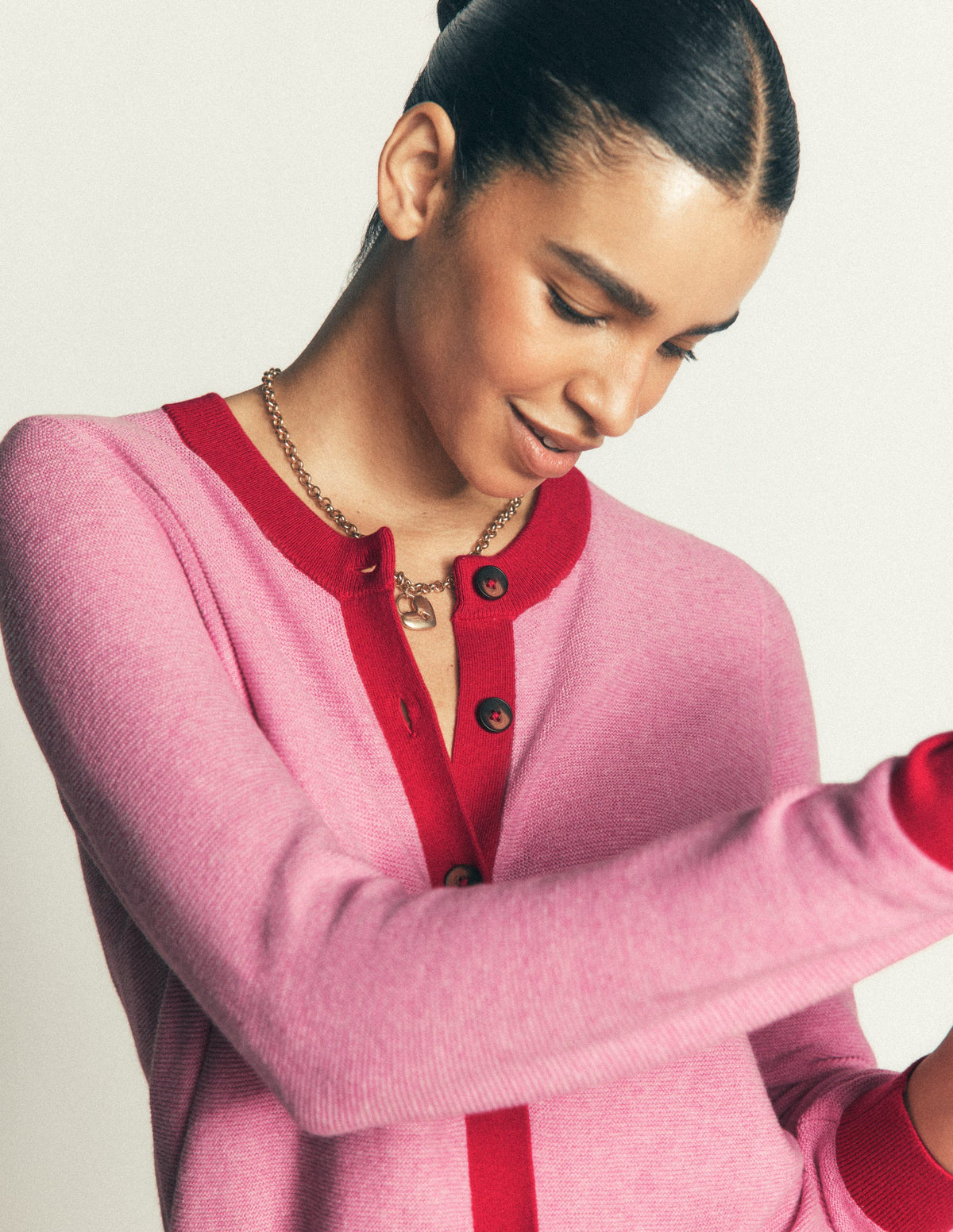 Grace Colour Block Cardigan-Peony Pink, Red - Image 4