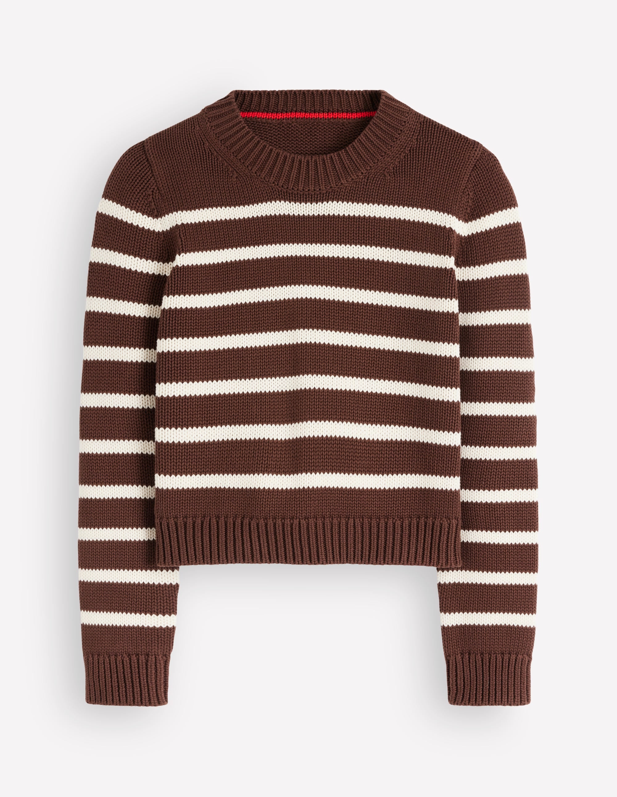 Lucy Chunky Cotton Sweater-brown, ivory stripe - Image 6