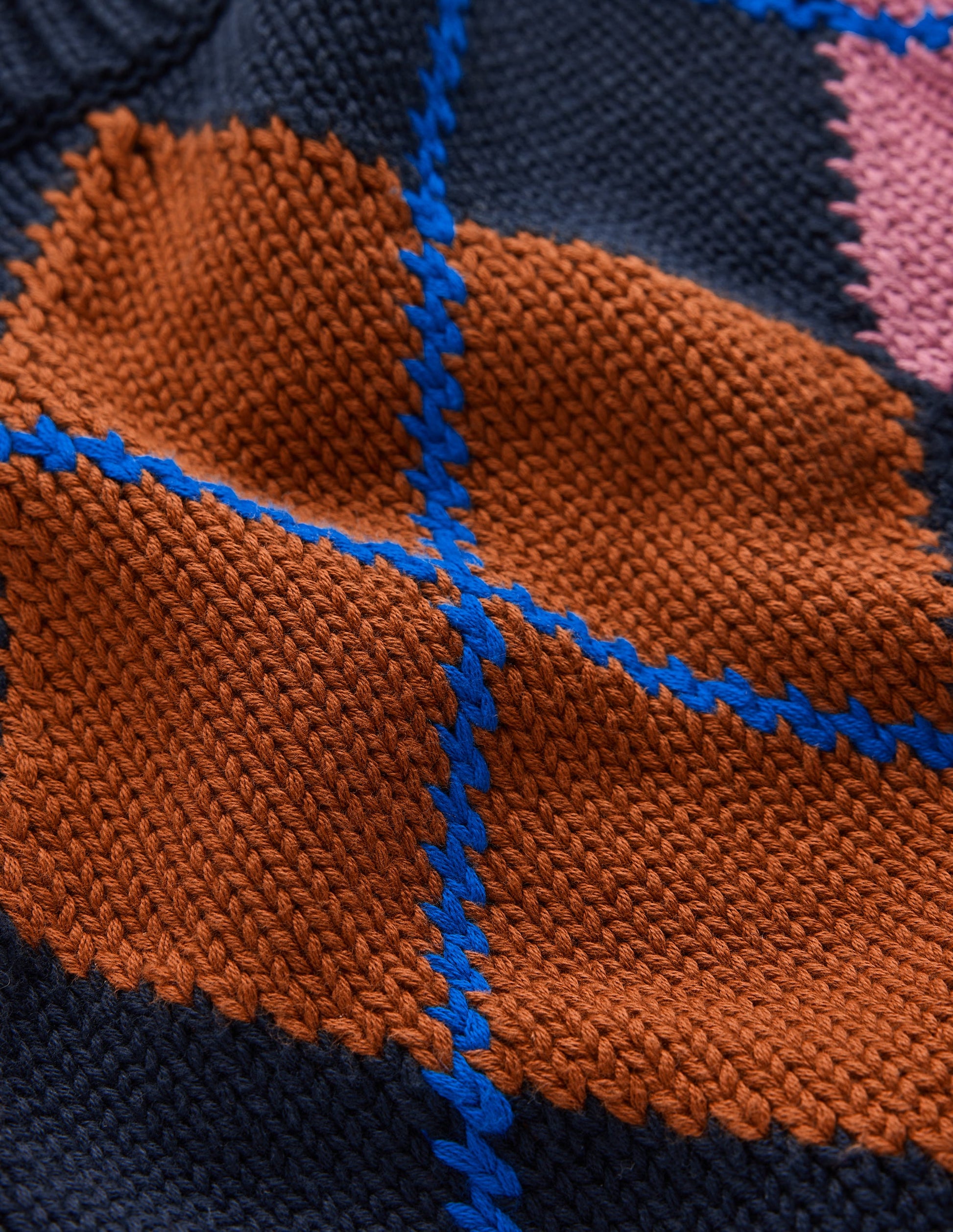 Lucy Chunky Cotton Sweater-navy, pink and brown argyle-8
