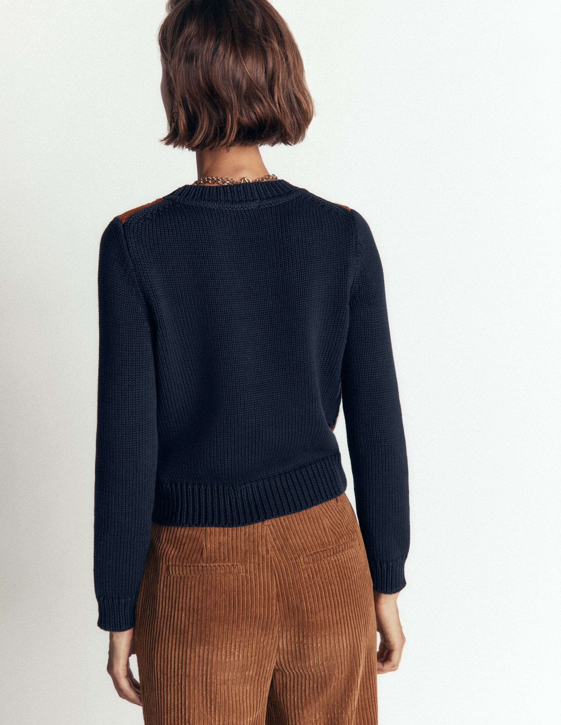 Lucy Chunky Cotton Sweater-navy, pink and brown argyle-5