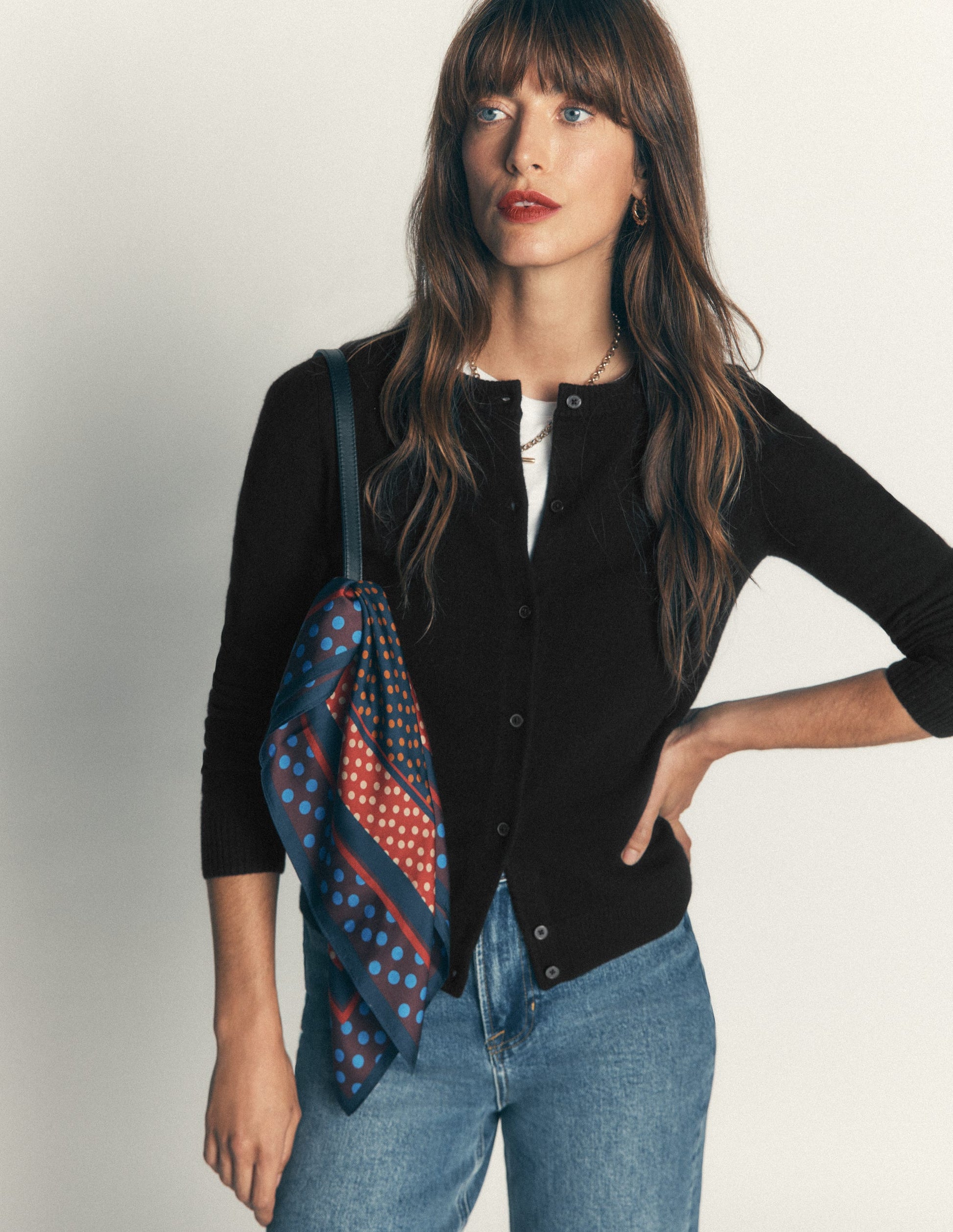 Elsie Cashmere Crew Cardigan-Black-1