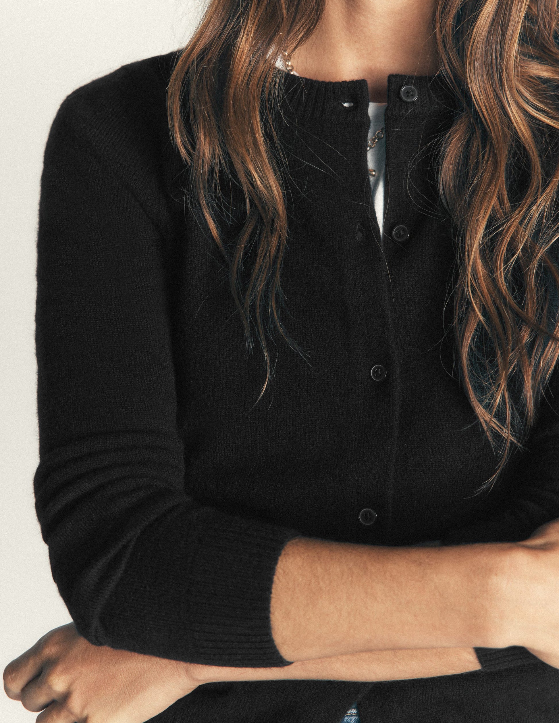 Elsie Cashmere Crew Cardigan-Black-2